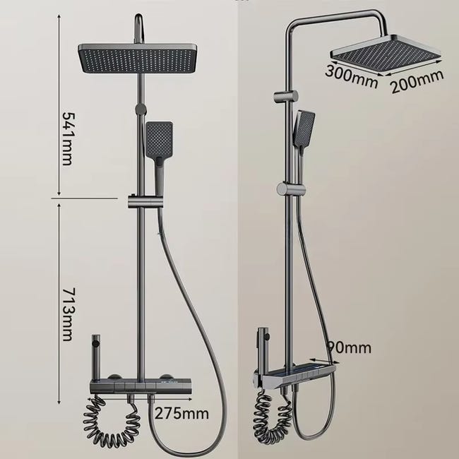 Columna De Ducha Termostática Con Pantalla Digital LED, Altura Ajustable 77-115 Cm, 4 Botones Y Luces Multicolor