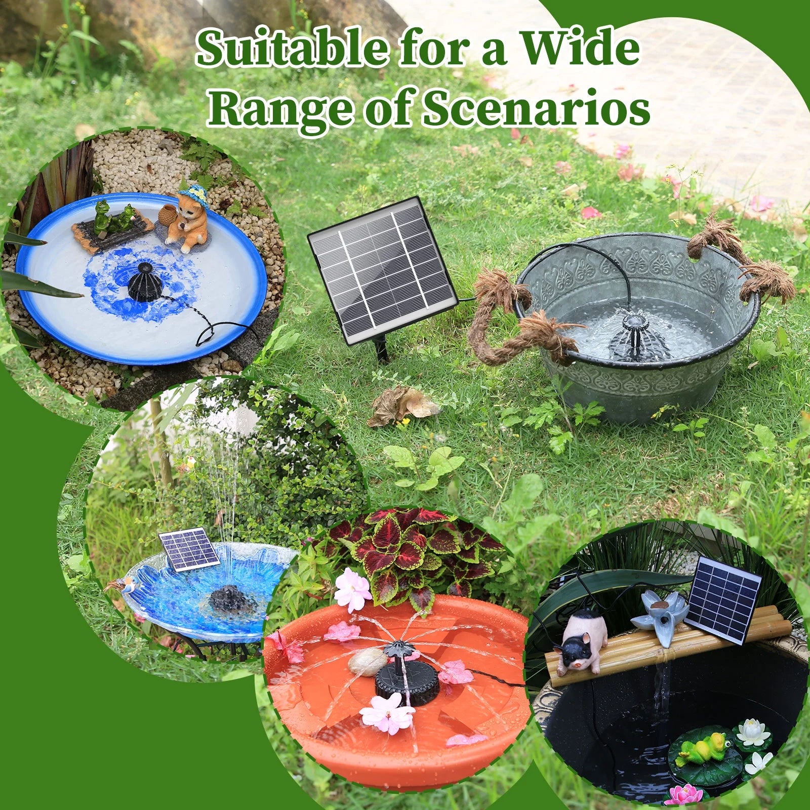 Fontaine solaire extérieure, kit de pompe solaire pour étang, pompe à eau solaire, fontaine solaire pour étang de jardin, étang à oiseaux - 4