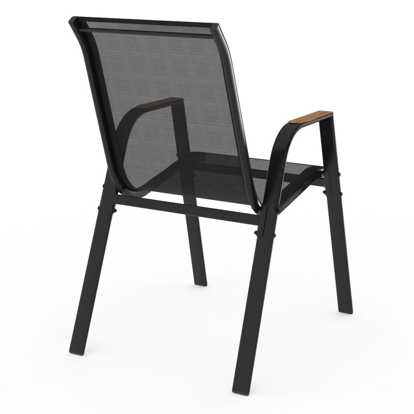 Lot de 4 chaises de jardin NOUMEA métal et textilène empilables noir et bois - 5