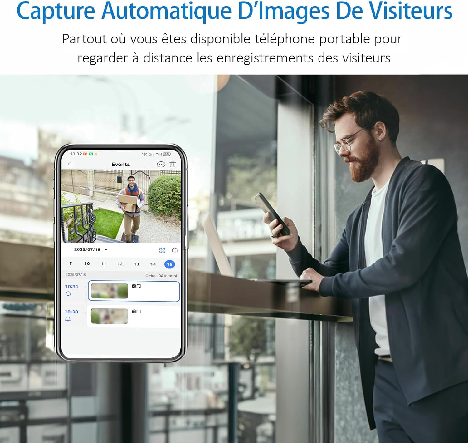 Générique Sonnette vidéo sans Fil avec caméra,1080P Surveillance de Vision Nocturne HD,Résistant aux intempéries,interphone à Domicile - 5