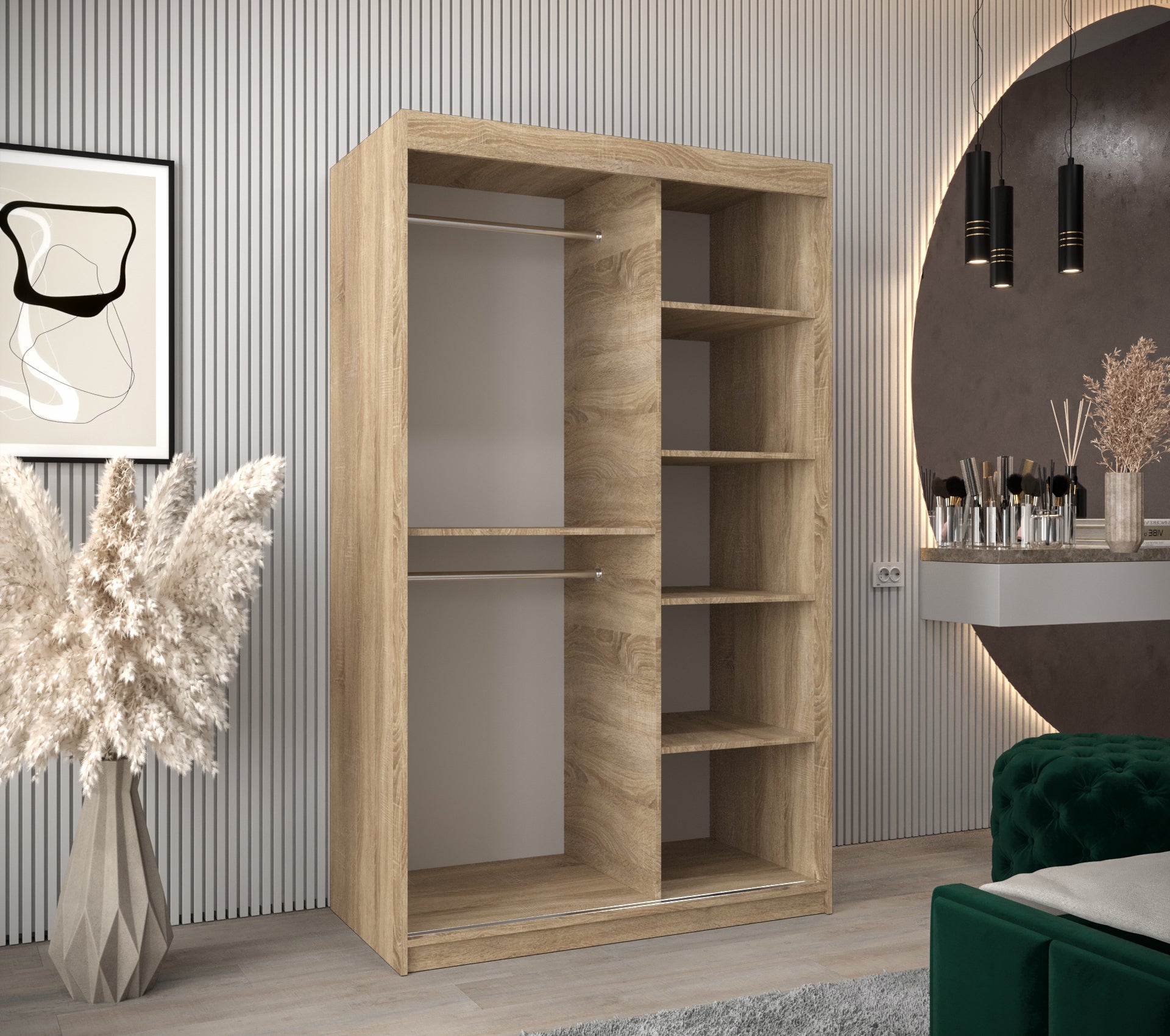 Szafa przesuwna garderoba PROMO V2 120 x 62 x 200 cm Sonoma + Biały - Abiks Meble - 3