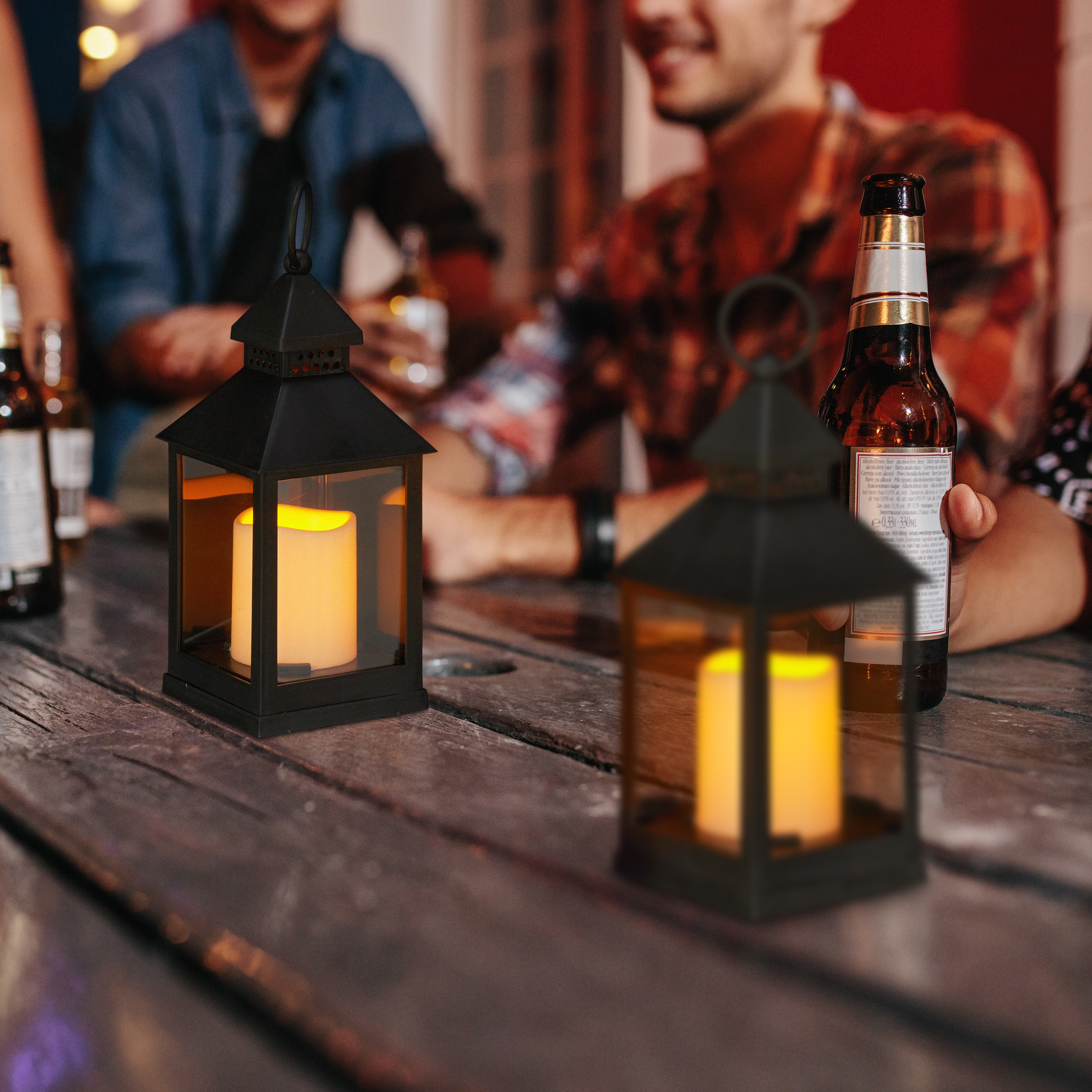 Lanterne LED, lot de 16, Chandelle avec effet flamme, pour extérieur, lanterne nostalgique, H 23 cm, noir - 2