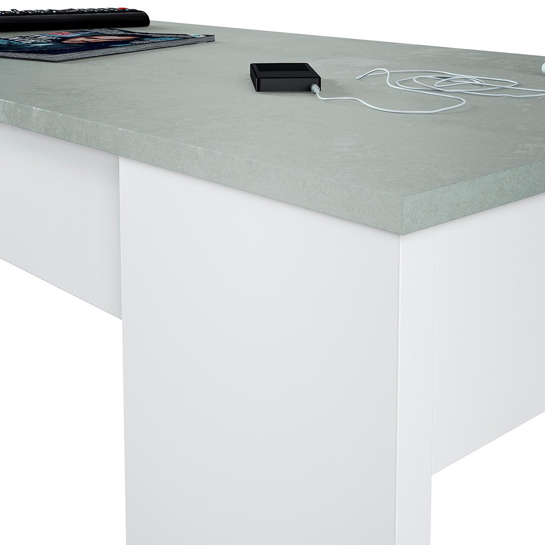 Table basse GOTHAM avec plateau relevable et rangement - Blanc / Béton - 4