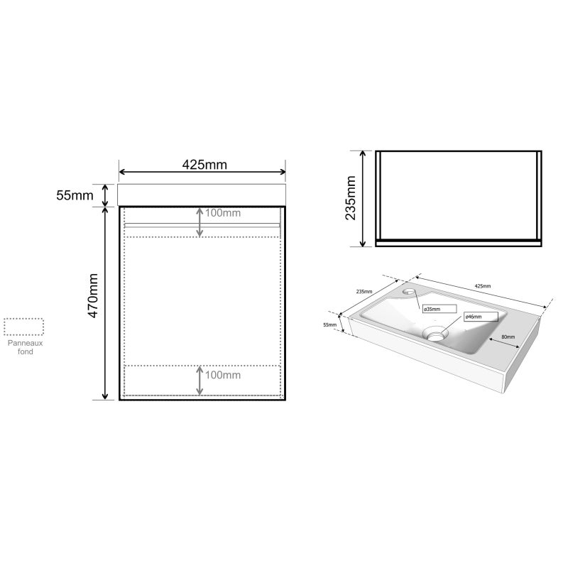 Pack lave-mains Décor chêne oak - Robinetterie Eau froide à gauche - L.42.5 X H.52.5 cm - Hamac 2 - 2