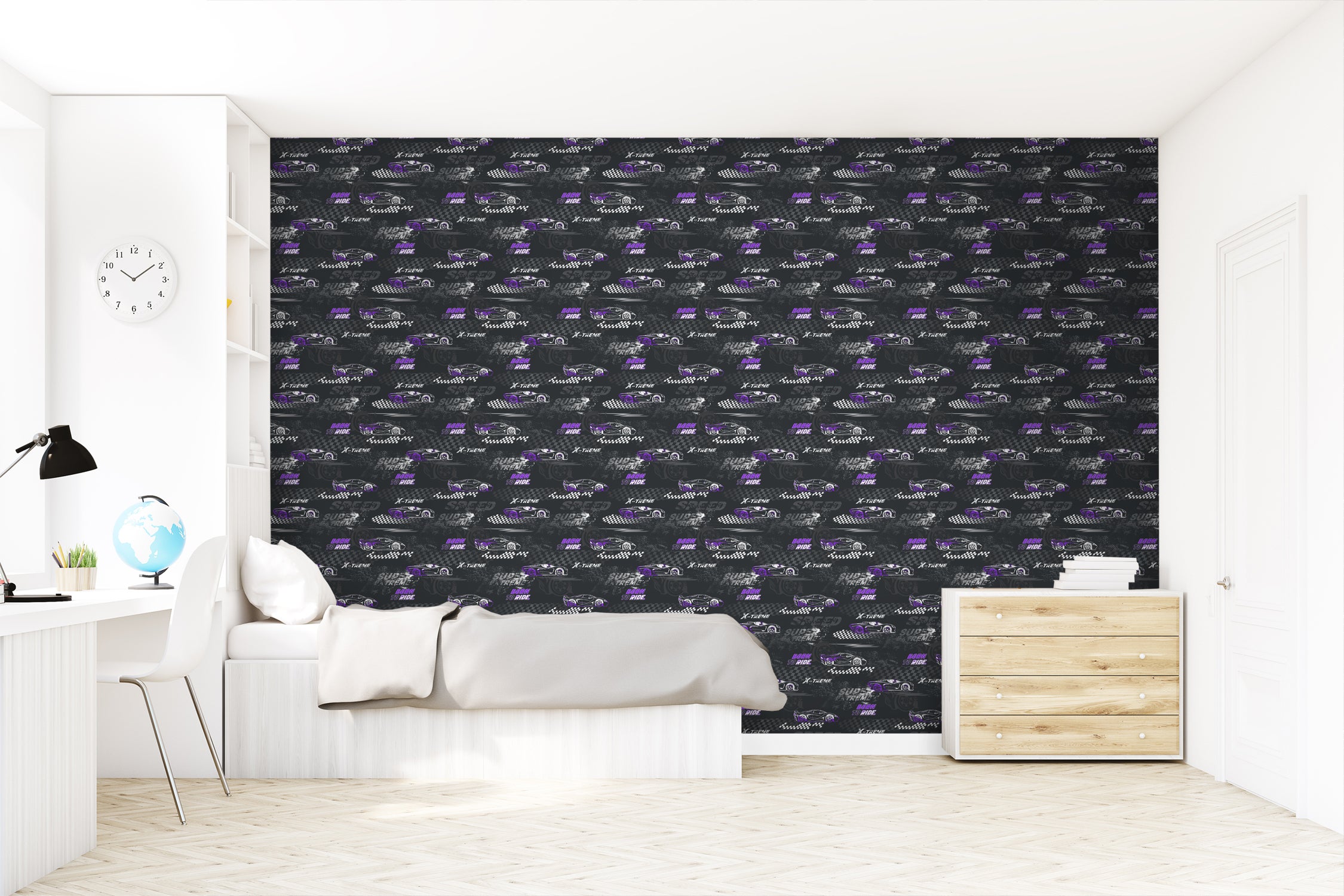 Papel de parede automóvels de corrida púrpuraepreto e branco - 50 x 900 cm - Sanders & Sanders - 2