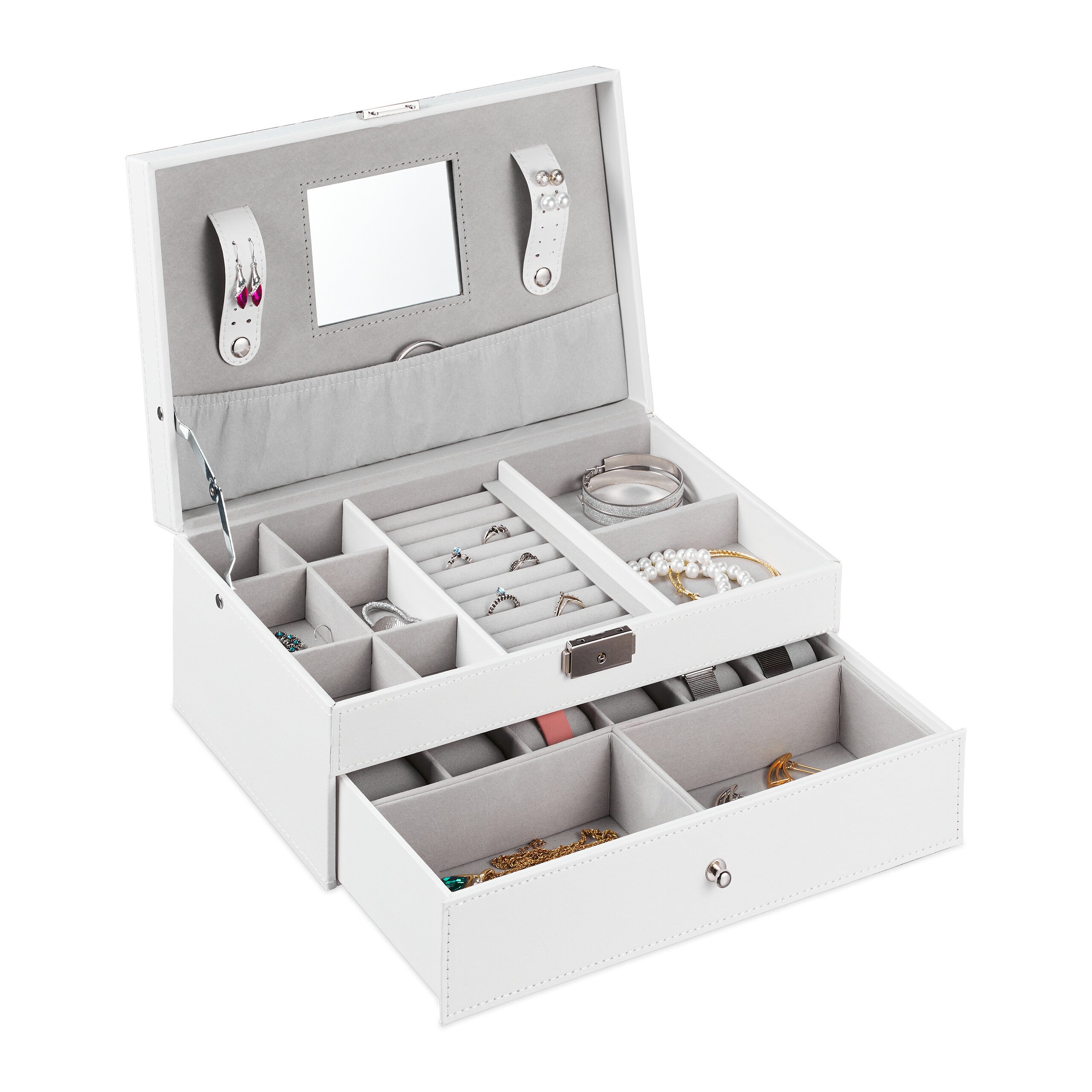Organizer Gioielli Relaxdays Con Cassetto – Portaoggetti Per Orologi, Occhiali E Bijoux In Similpelle Nera, 15.5x33.5x19 Cm