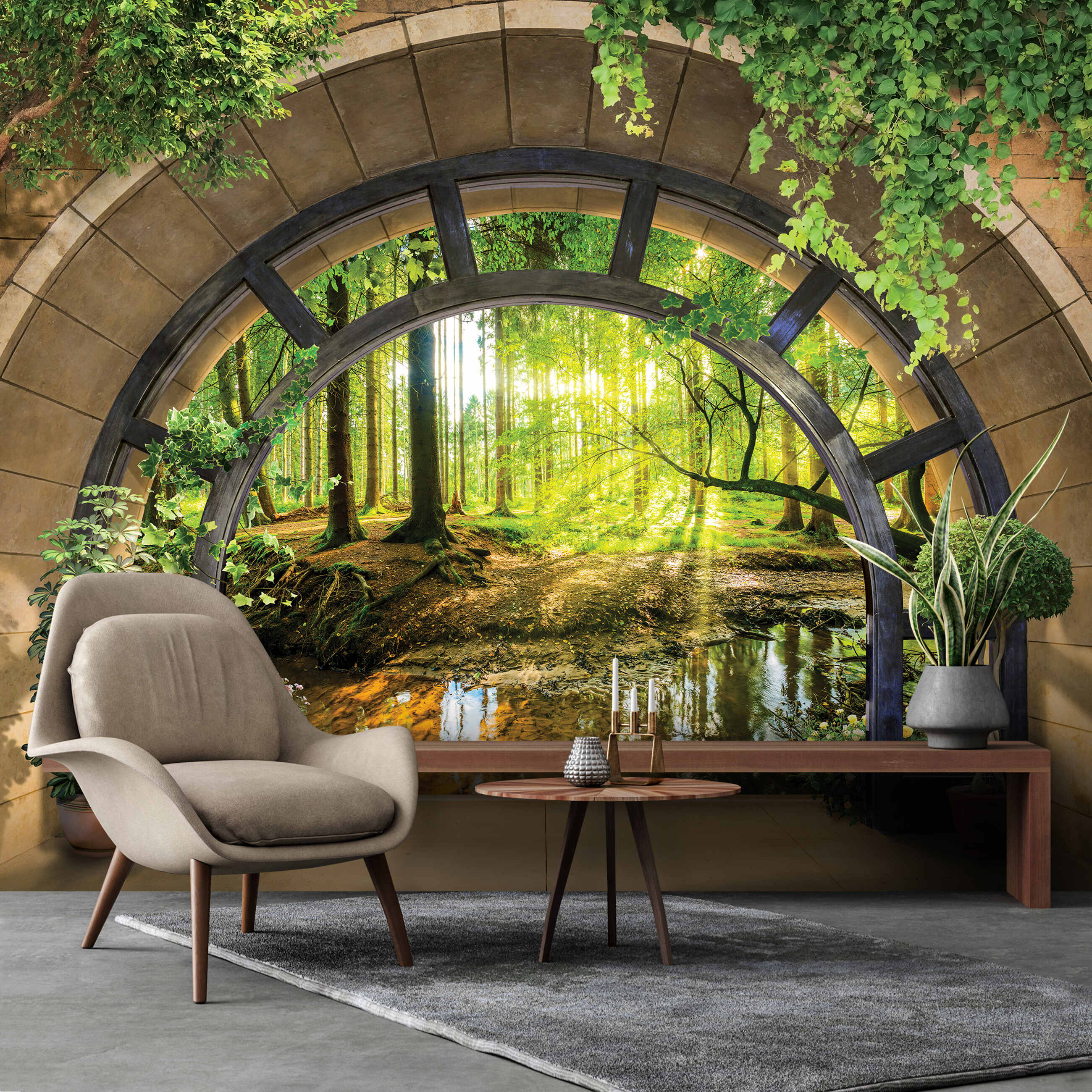 Carta Da Parati Adesiva Foresta 343x256 Cm - Fotomurale Alberi Natura Per Pareti - Foto 4