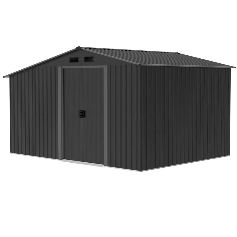 Domek ogrodowy narzędziowy ze stali ocynkowanej z drewutnią Saska Garden 308x245x202 cm szary