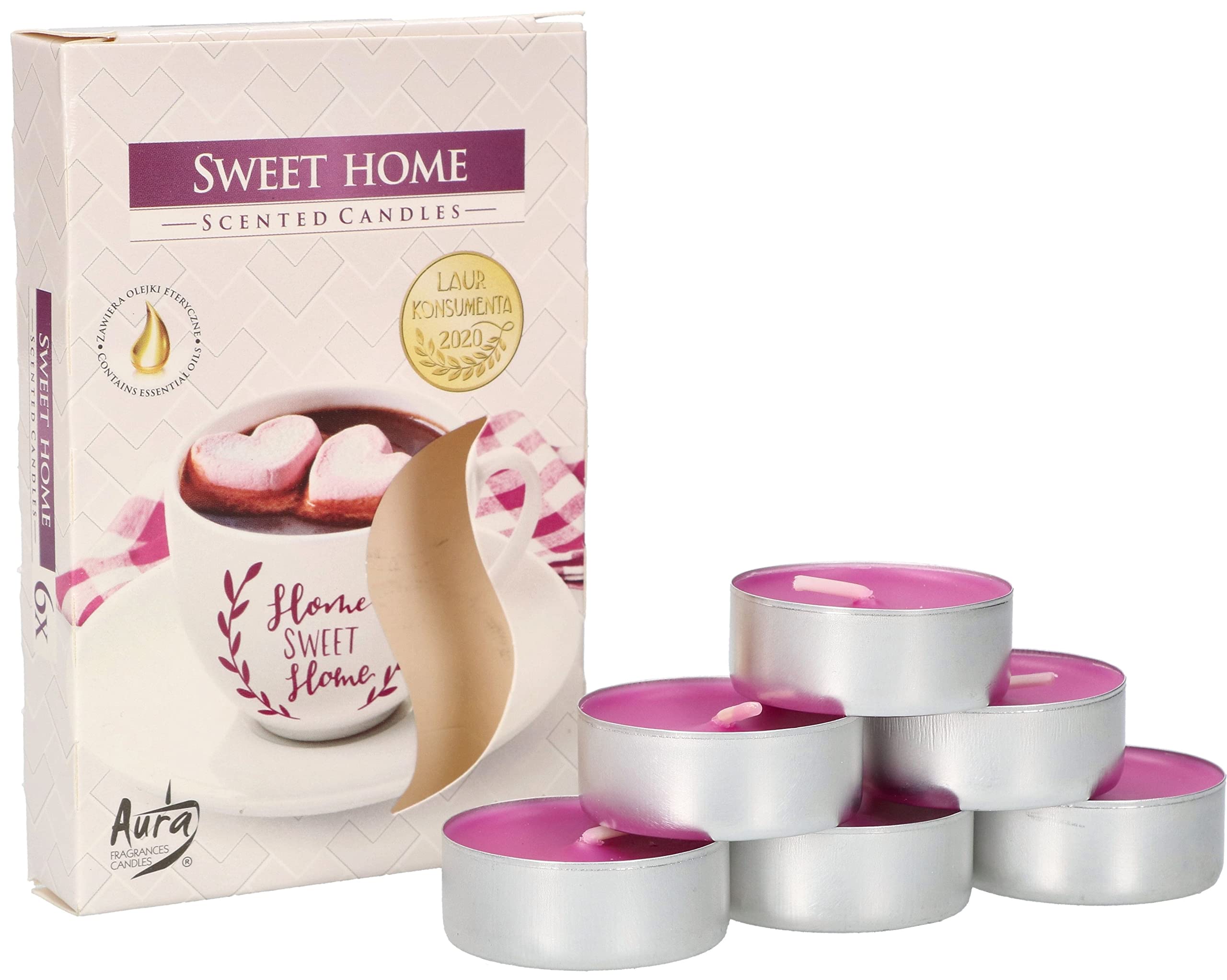 Zestaw tealight podgrzewacze świeczki zapachowe wkłady sweet home - 6 szt. - KOTARBAU