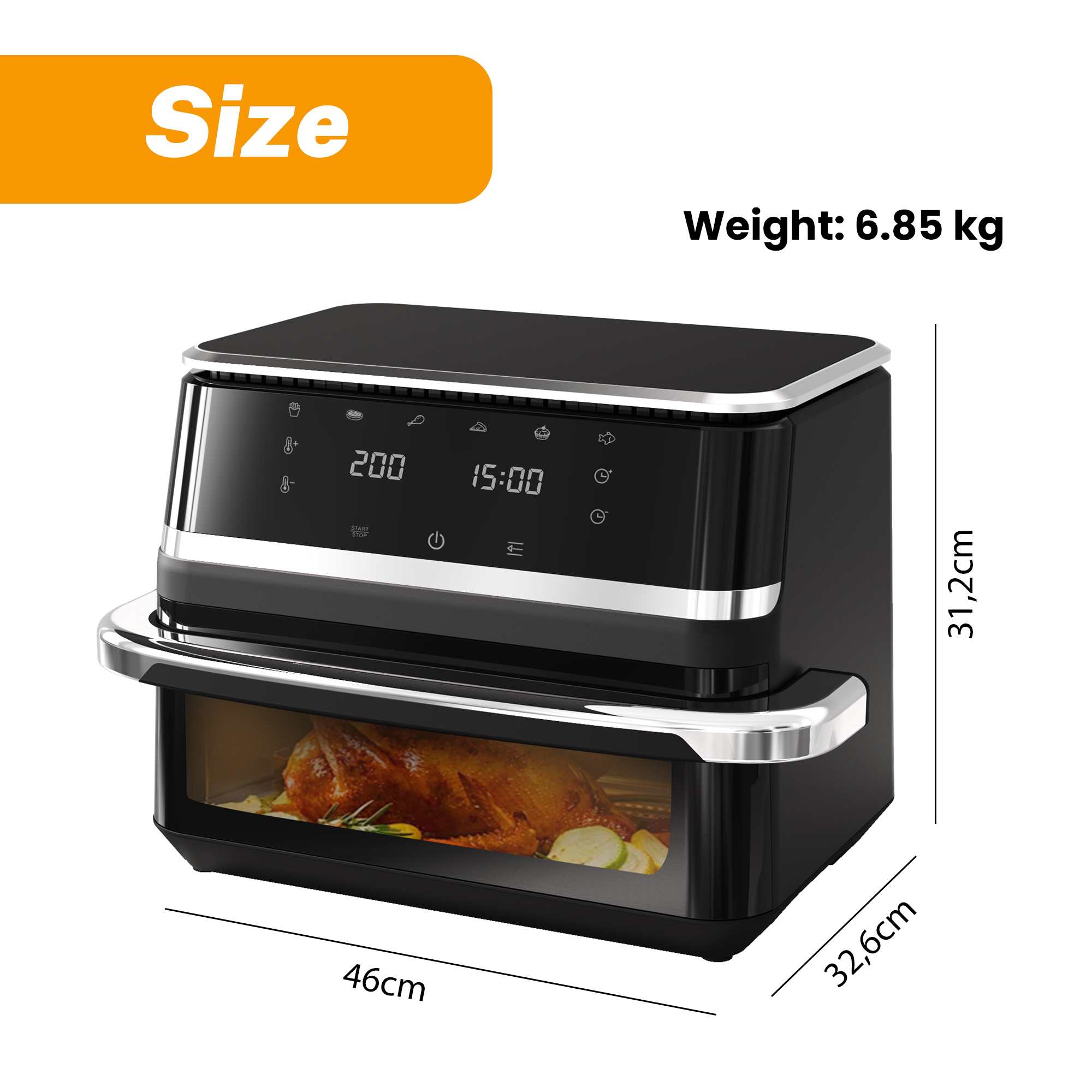 Friteuse à air 12L multifonction, cuisson saine 80% moins de graisse, écran tactile, 80-200°C, minuterie 200 min - 4