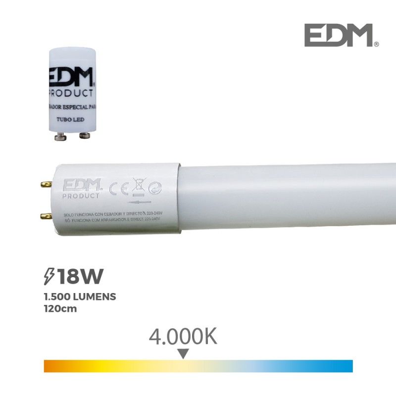 Tubo LED T8 120cm 18W 1500lm - Bianco naturale 4000K - 3