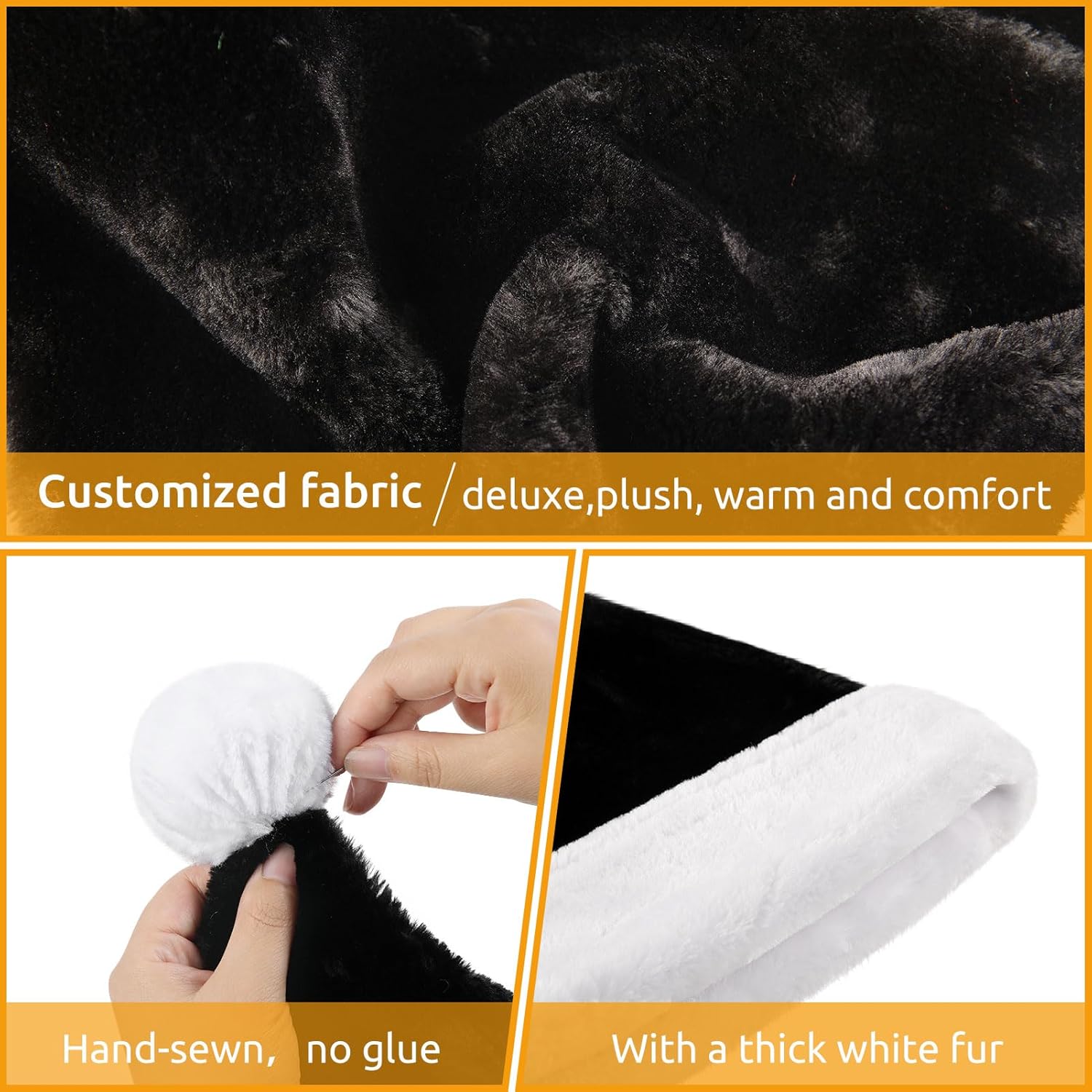 sztuka (szerokość 30 * długość 40 cm) czarna czapka świąteczna dla dorosłych, luksusowa czapka świąteczna w formie ozdób choinkowych - 2