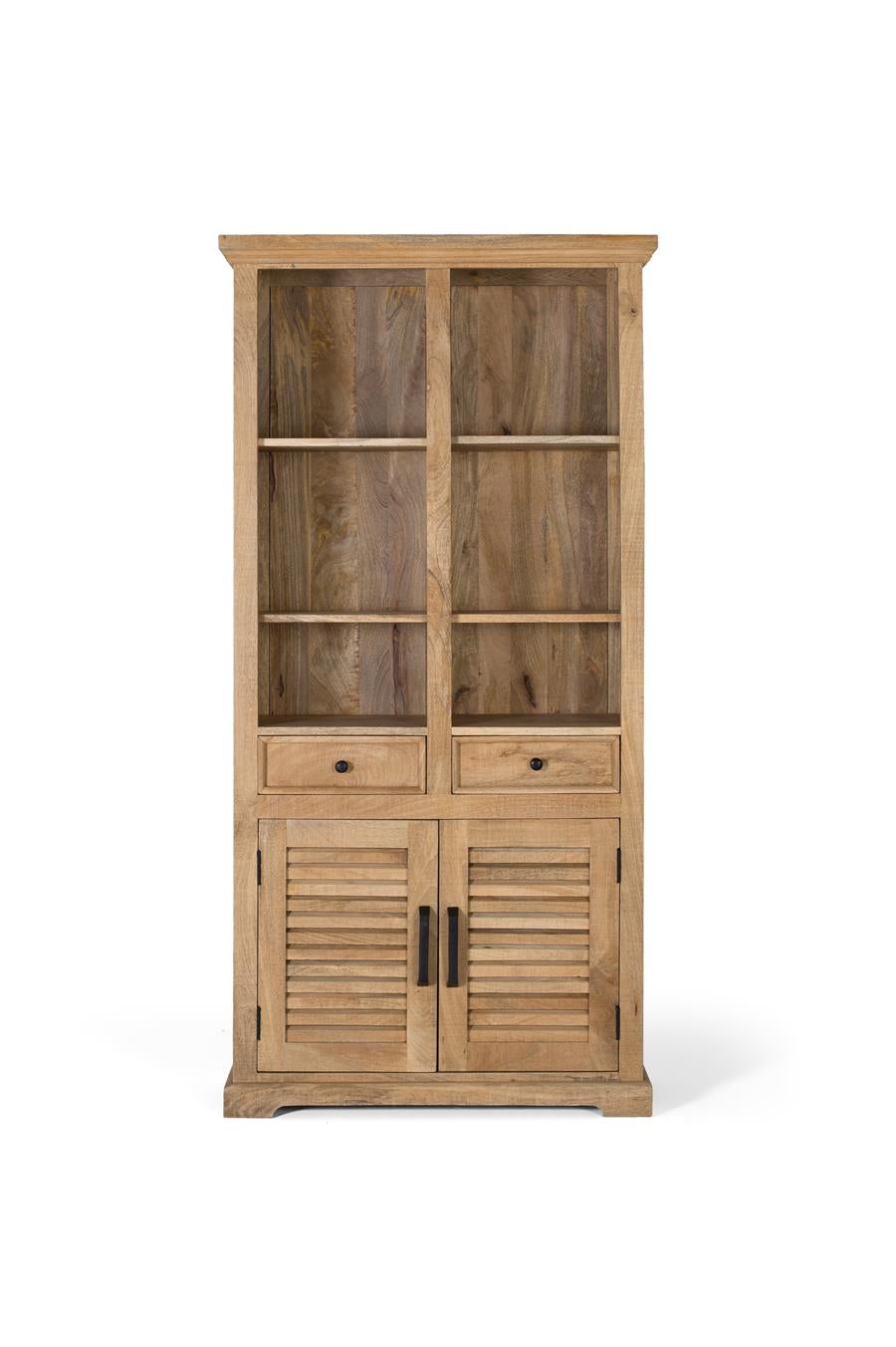 Bibliothèque en bois de manguier naturel sculpté à la main