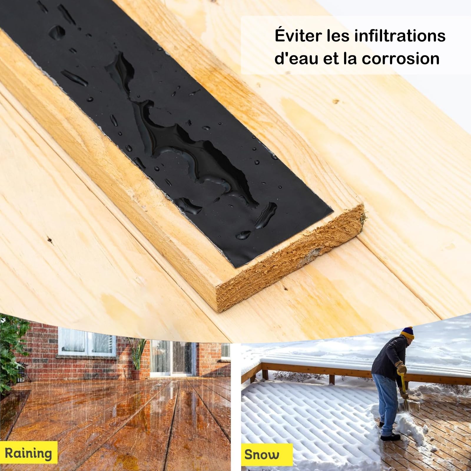5 ensembles Ruban Adhésif Butyle Auto-Adhésif Imperméable Terrasse Réparation Gouttières Protection Bois 1 Rouleau 5cmx15m - 4