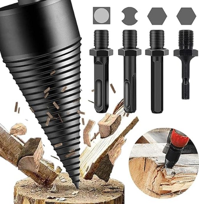 Perceuse à cône pour fendeur de bois 42 mm + 32 mm avec 4 poignées de perçage, vis à cône pour perceuse, perceuse étagée, coupe-bois - 2
