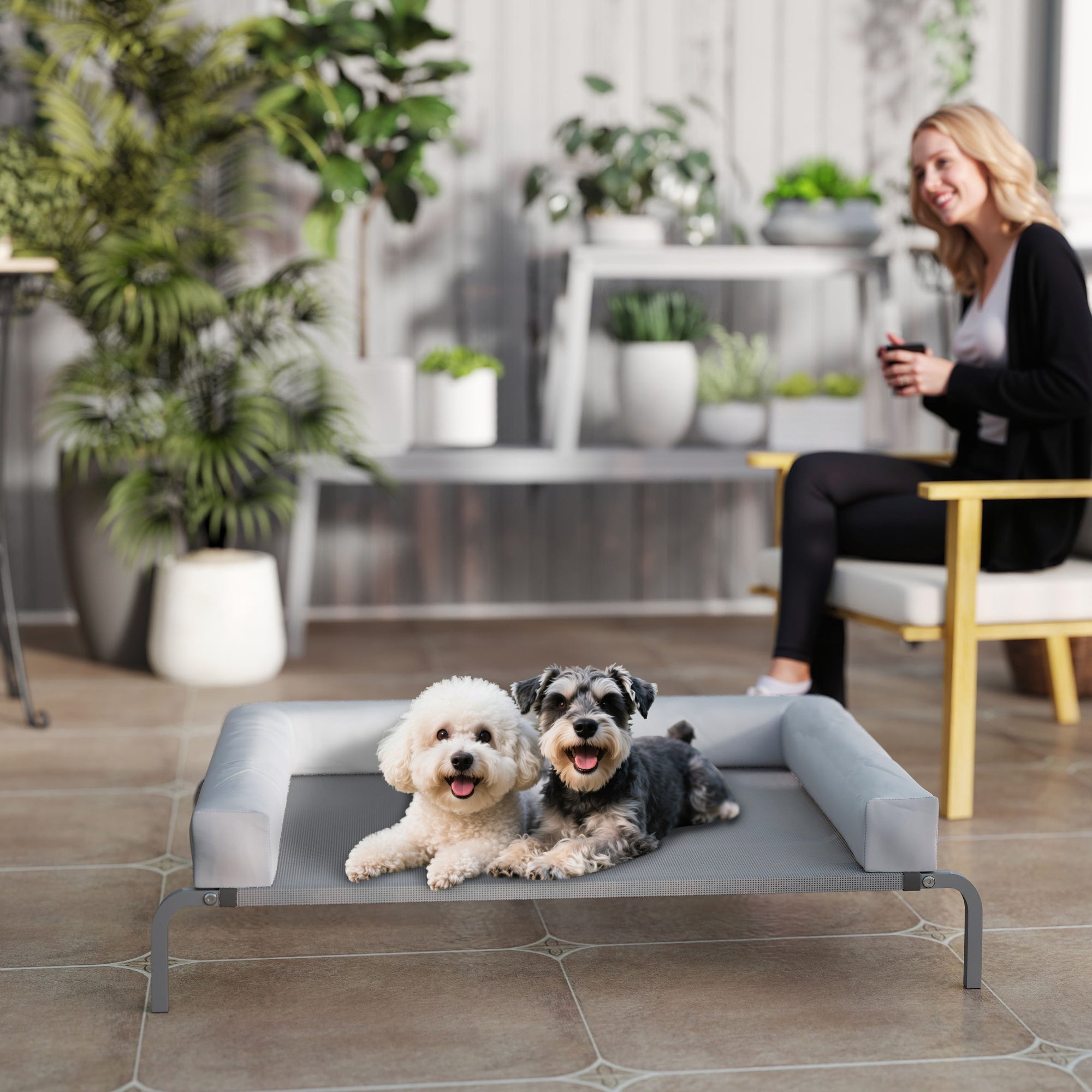 Cama Elevada Perros PawHut Tela Oxford, Texteline Gris Claro 110x75x30 cm - 5