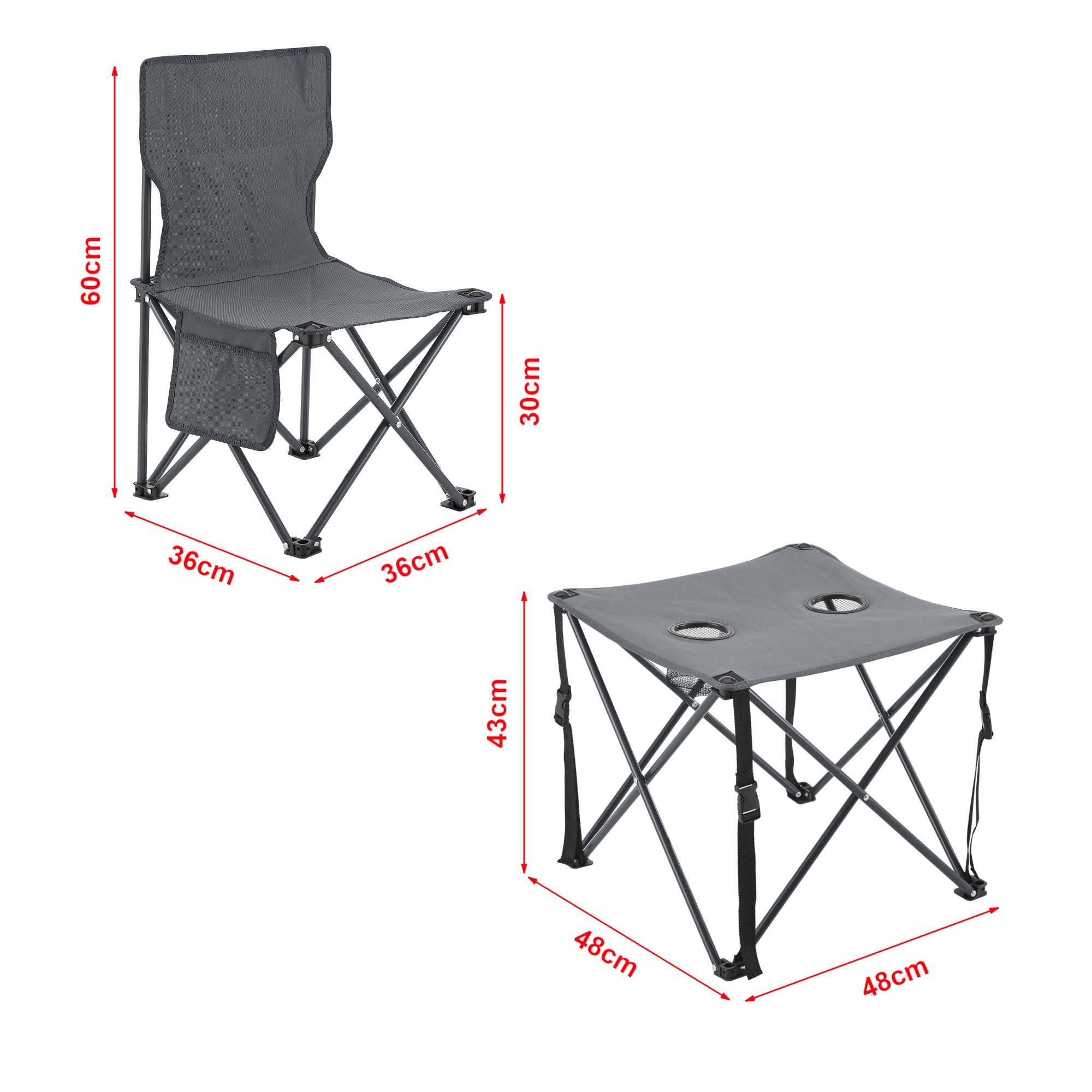 Set de table et 2 chaises de camping pliantes Banzi tissu Oxford 600D gris casa.pro - 3