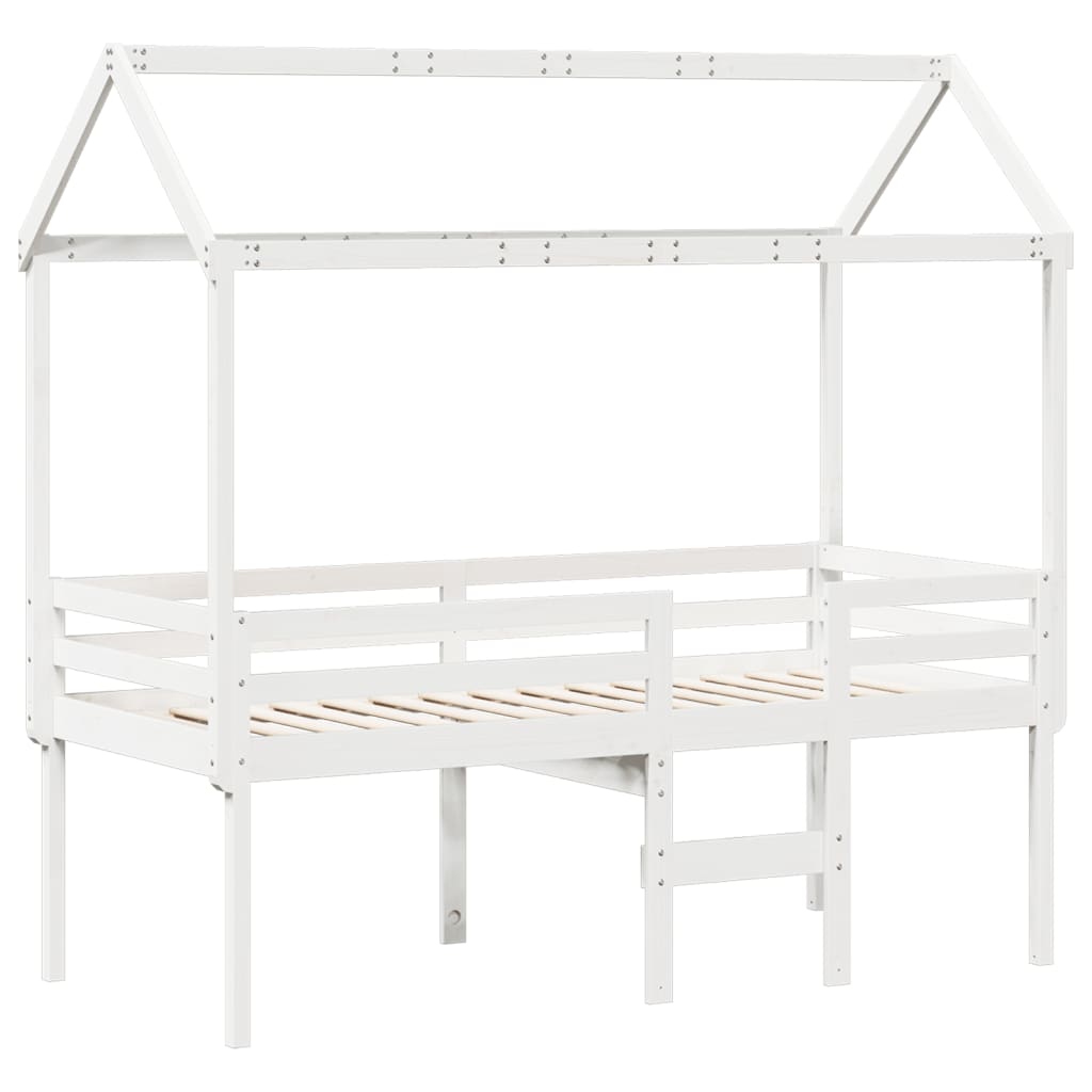 Lit haut avec toit blanc 90x190 cm bois de pin massif - 3
