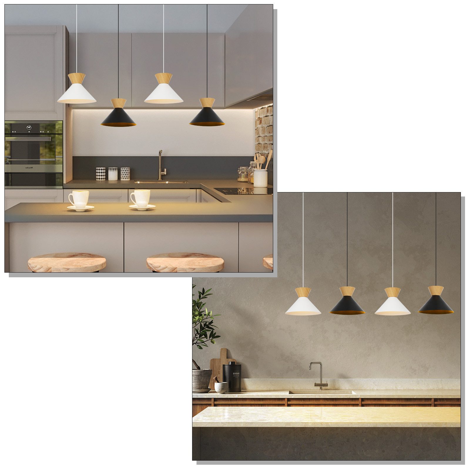 NETTLIFE Lámpara colgante vintage para comedor, 2 lámparas colgantes negras, lámpara colgante industrial E27, metal retro - 7