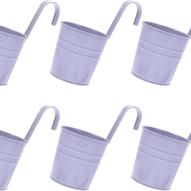 6 metalowych wiszących doniczek 10 cm, mała wisząca doniczka do wewnątrz i na zewnątrz na balkonie - z odpinanymi haczykami - fioletowa