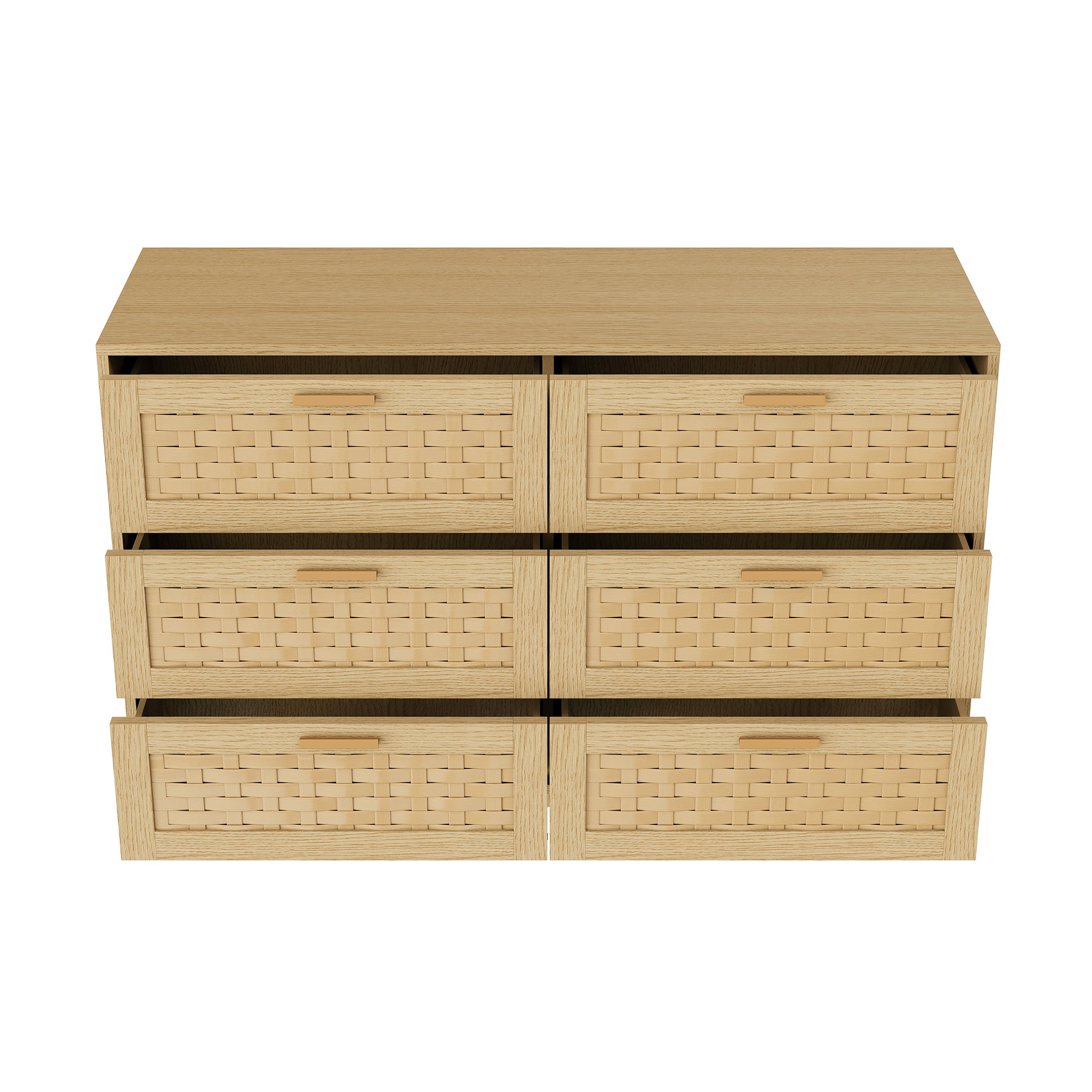 Commode 6 Tiroirs Bois, Armoire à Tiroirs Commode Chambre Adulte en PVC Rotin, Meuble de Rangement pour Salon et Entrée Couloir, Brun(115x80x40 cm) - 9