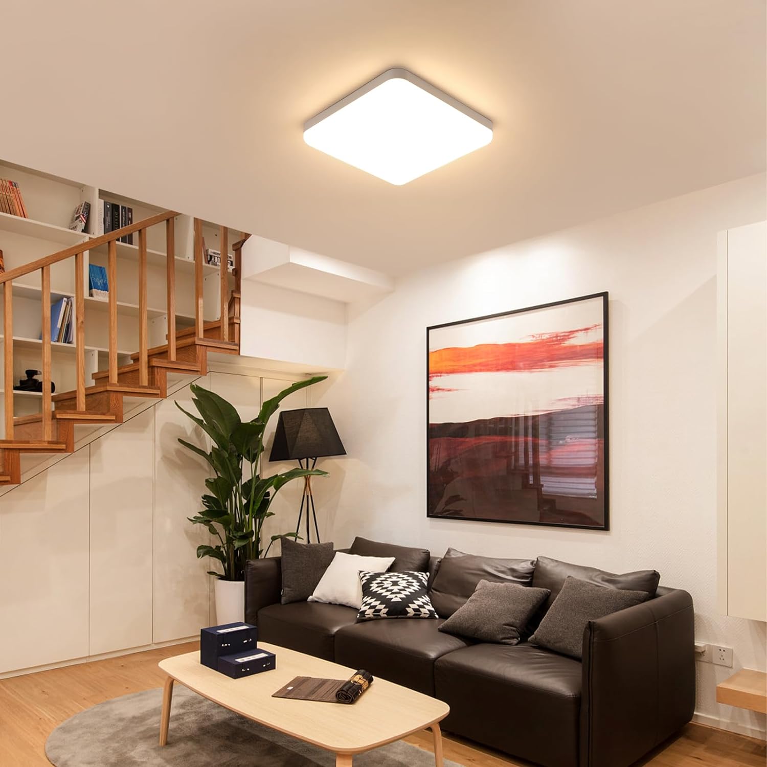 Plafonnier LED salle de bain GOECO, D.25cm 32W 2800 lm IP54 Lumière chaude 3000K, blanc carré lampe de plafond pour couloir, cuisine, chambre - 2