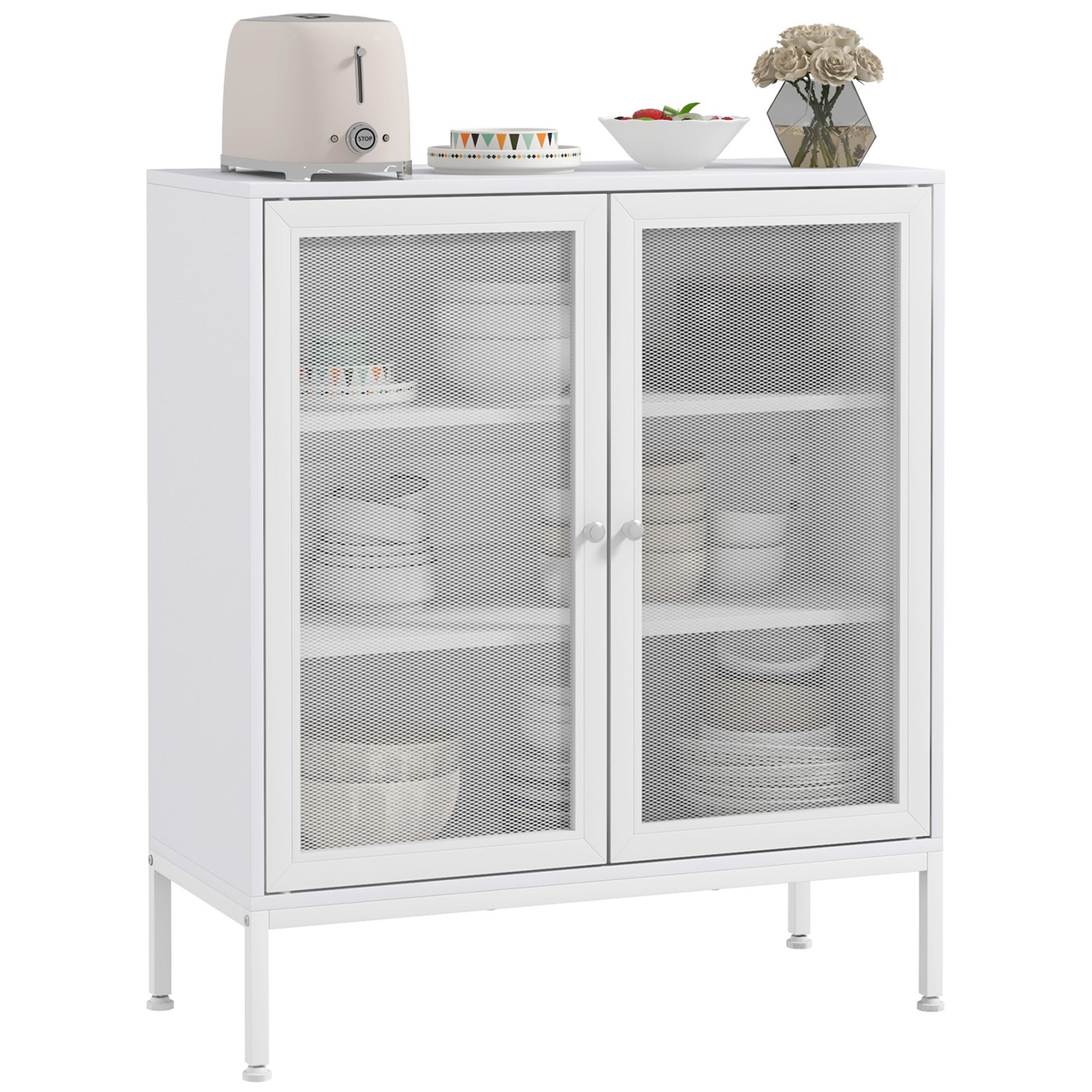 Buffet meuble de cuisine à 3 niveaux avec 2 portes grillagées avec ...
