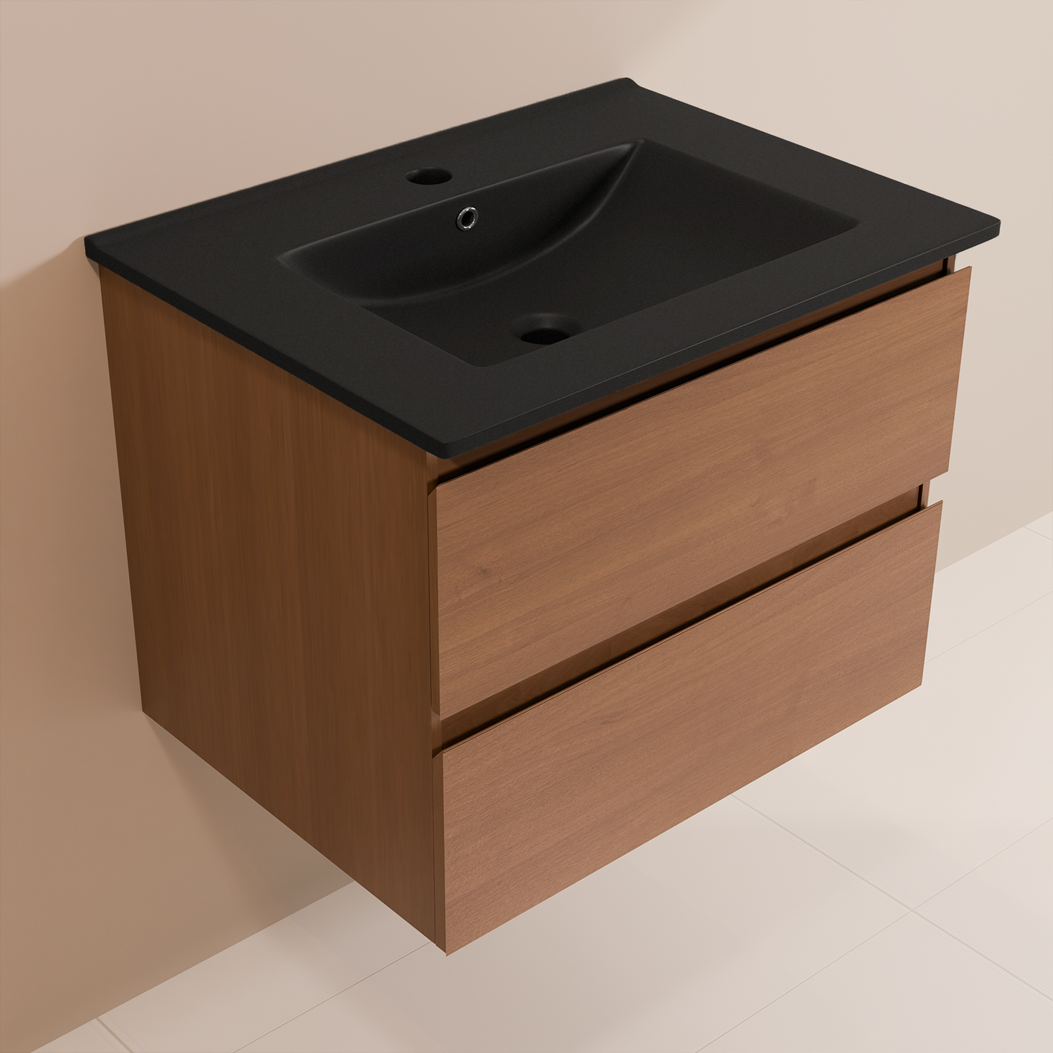 LOMAZOO Meuble De Salle De Bain Marenza Chêne Chaud 60cm - lavabo noir - 10