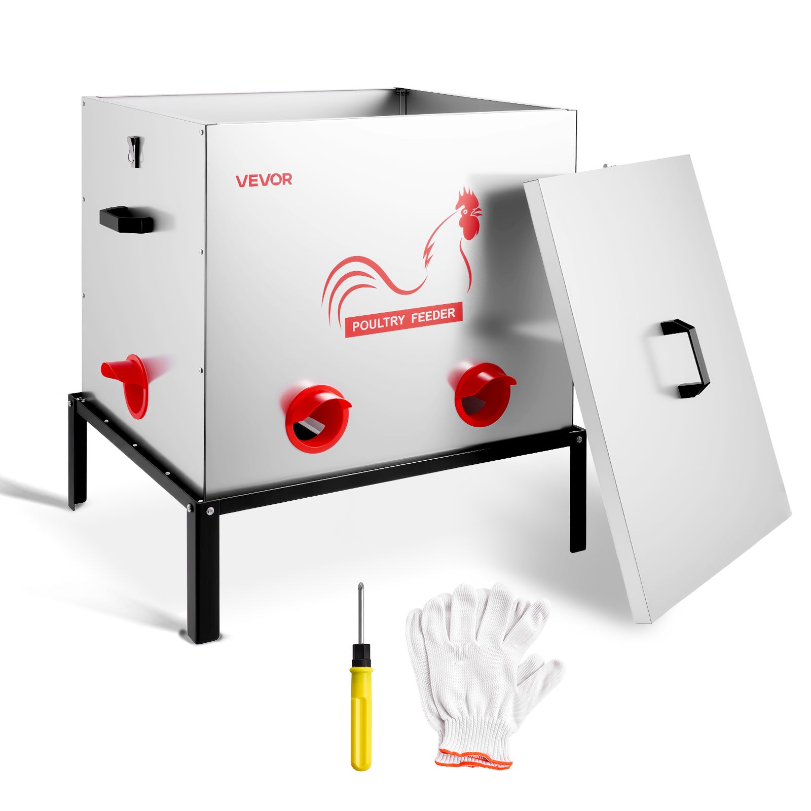 Karmnik dla drobiu VEVOR 38,6 kg automatyczny 6 otworow metalowy ocynkowany duzy pojemnik paszy