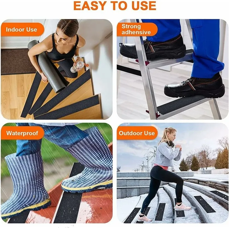 Striscia adesiva antiscivolo per scale, attrito, abrasivo per sicurezza, scala a pioli, interno, esterno, alta trazione, 15 cm x 5 m, nero - 2