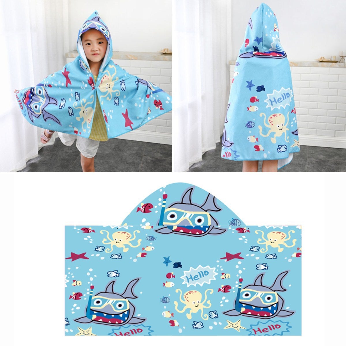 Poncho Asciugamano Da Spiaggia Per Bambini Con Cappuccio - Unisex Asciugatura Rapida, Stampato (0-24 Mesi) - 2