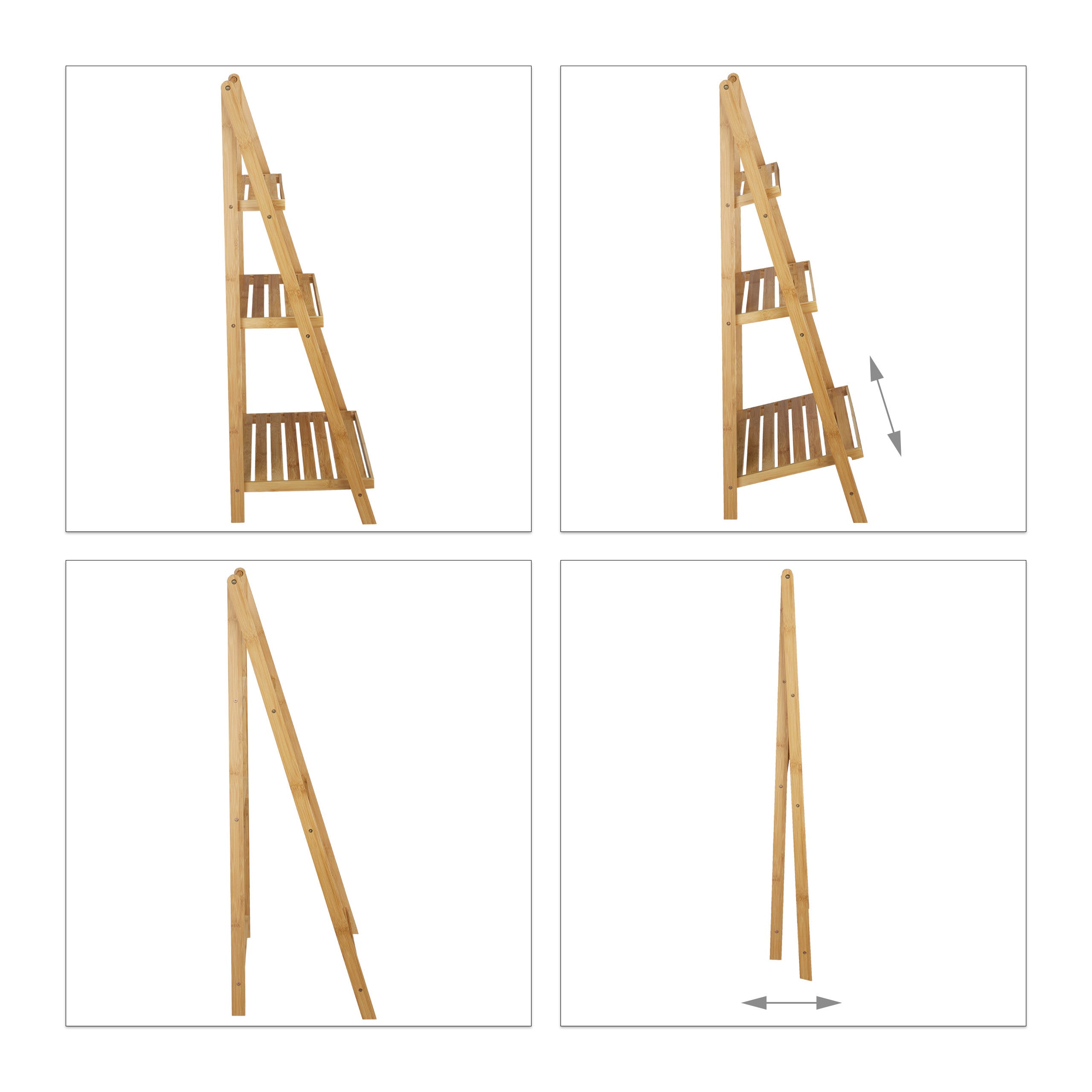 Escalier étagère pour fleurs bambou 3 étages pliant rangement plantes HxlxP: 99 x 45 x 32 cm, nature, Relaxdays - 6