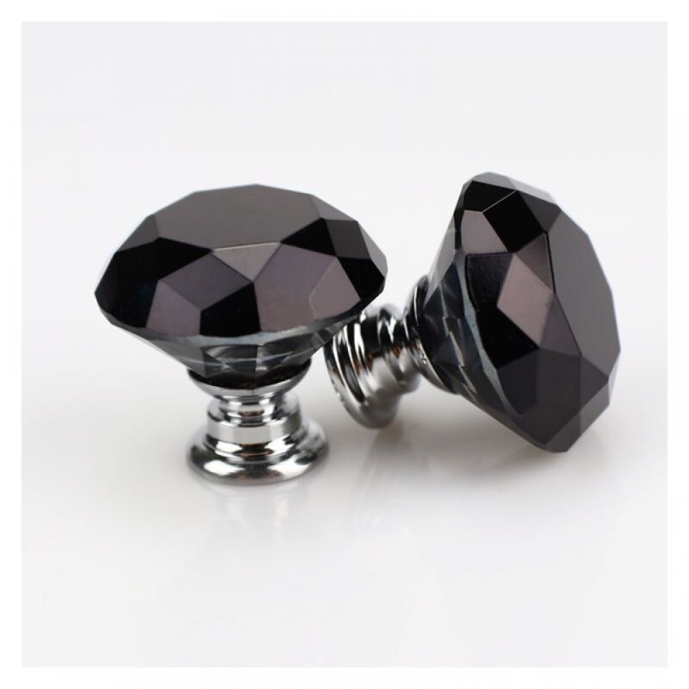 Gałki meblowe diamentowe 30 mm, kryształowe klamki do drzwi, opakowanie 10 sztuk (czarne)