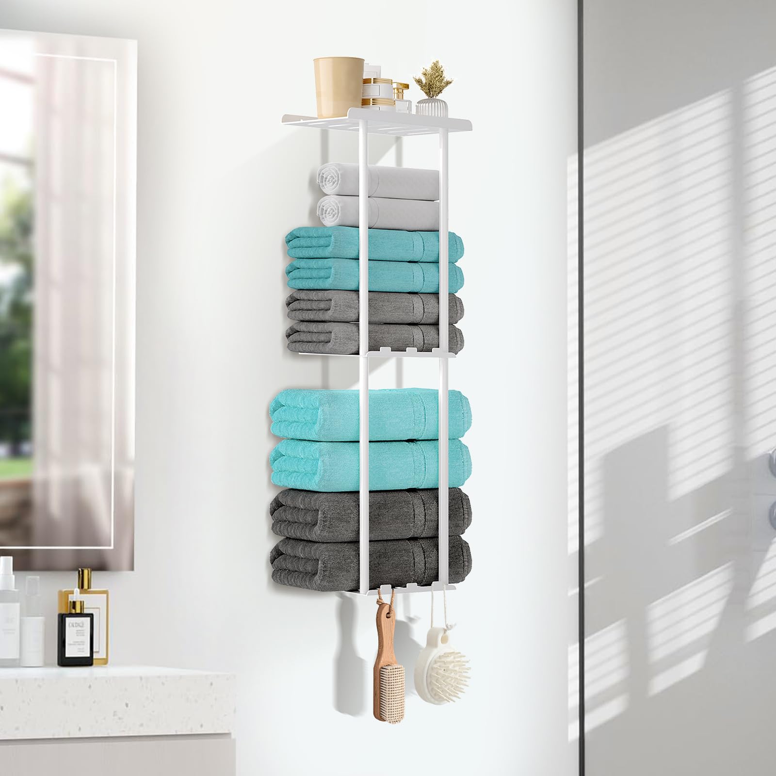 Portasciugamani Da Bagno - Portasciugamani A Parete Con Ripiani Portasciugamani Doppio Stile Hotel Nero Opaco 40 Cm 76938467