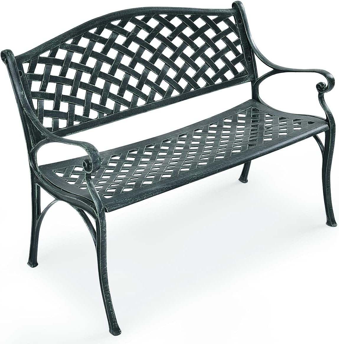 Ławka Ogrodowa, Ogród, Ławka Zewnętrzna, Balkon, Miejsce dla 2 Osób, Aluminiowa Rama, Trwała i Solidna Konstrukcja, 102 x 62 x 83 cm