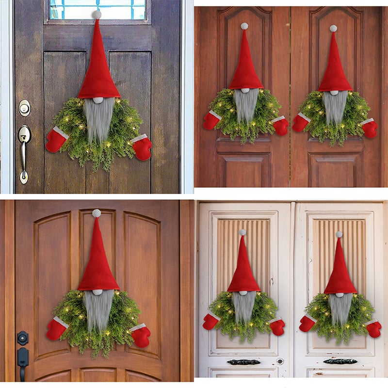 Grinalda de Natal Artificial para Porta da Frente, Decoração de Natal com Luzes, Decoração de Parede para Janela de Natal, Luz Quente - 8