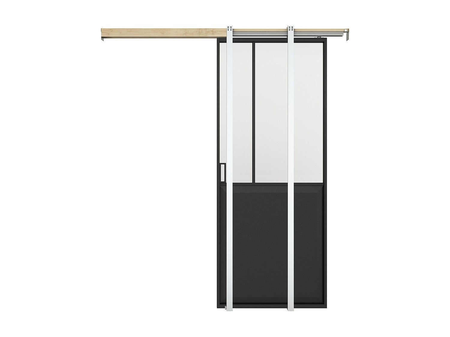 Porta scorrevole atelier con sistema a incasso H205 x L83 cm Nero e Vetro temperato smerigliato - ARTISTO II - 3