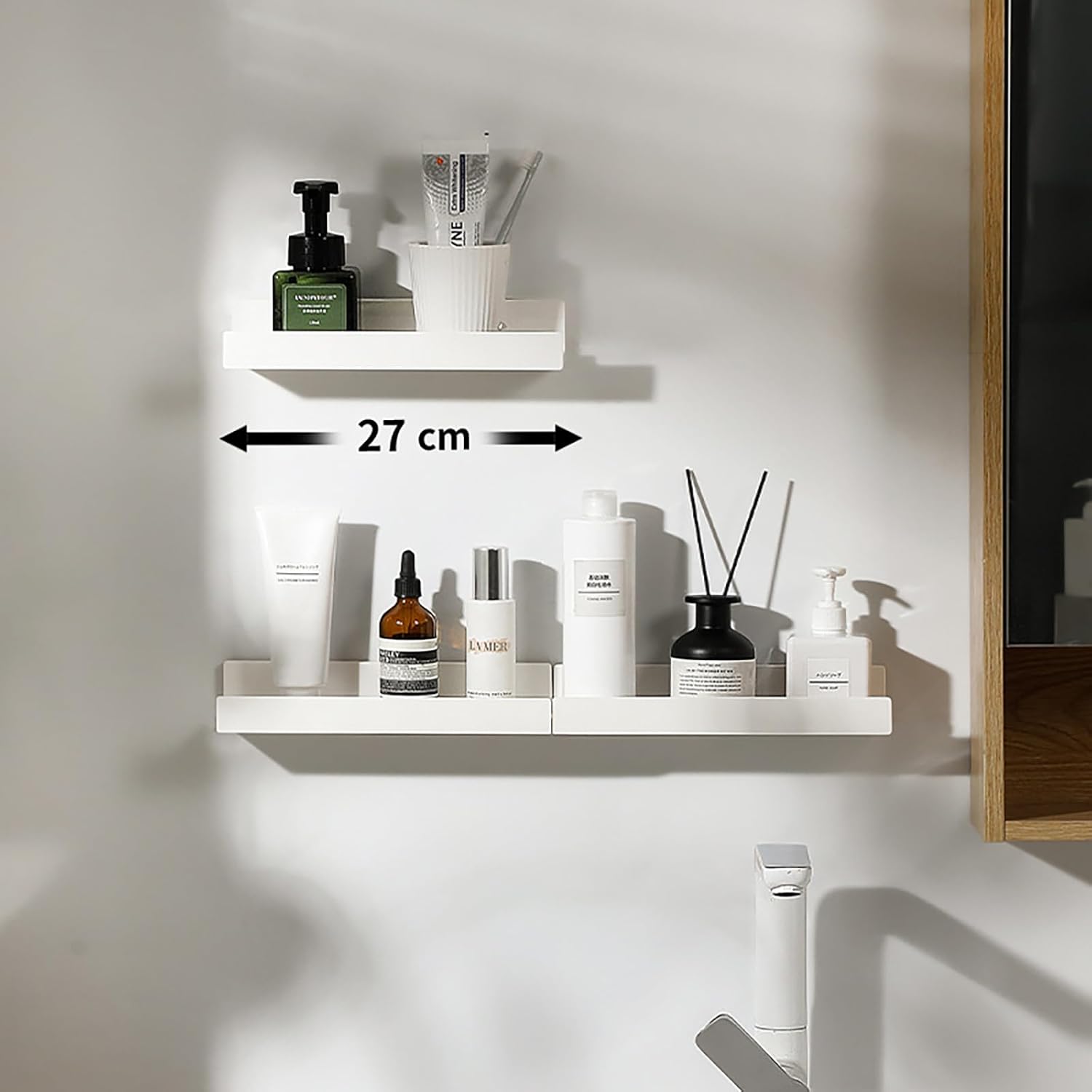 Etagere Murale Blanches, Lot de 2 Étagères Auto-adhésives, Etagere Murale sans Percage,Étagère Murale pour Salle de Bain, Cuisine, Salon, Chambre et - 5