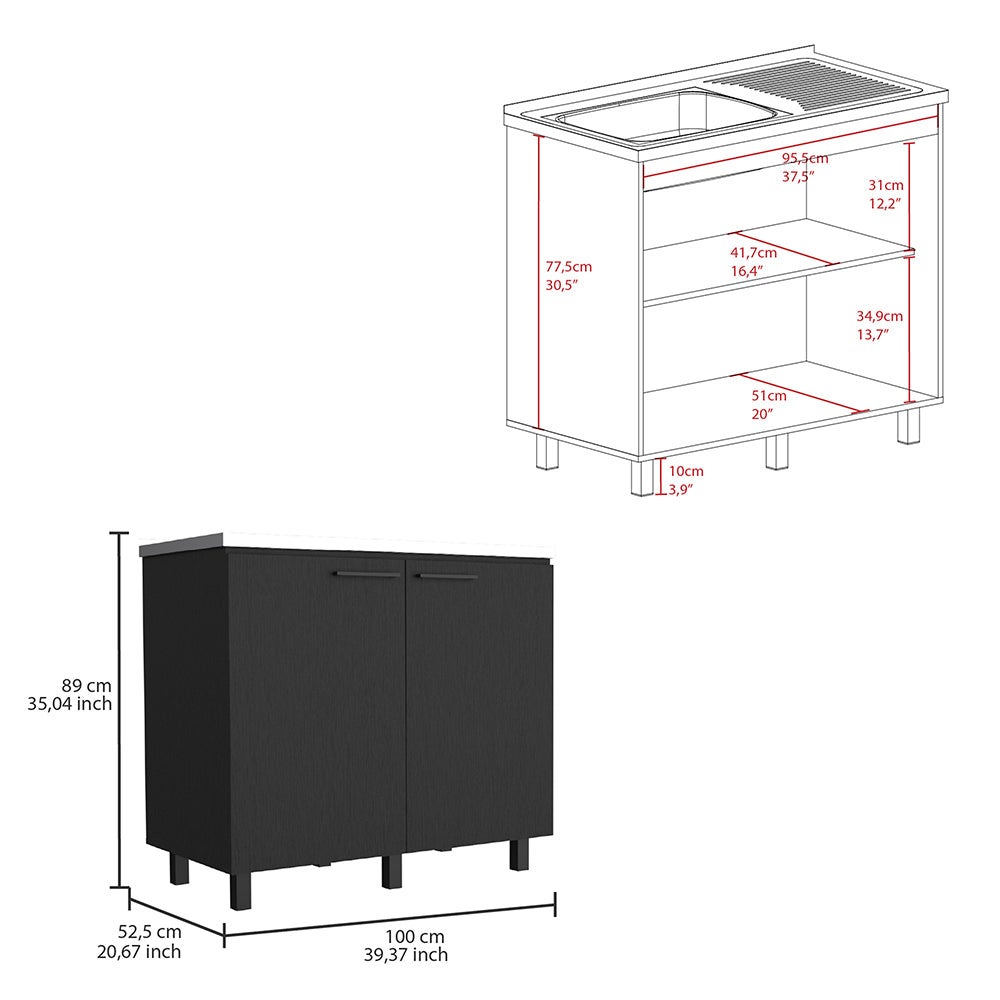 Mueble bajo auxiliar Napoles en melamina con encimera de acero inoxidable , 89 cm X 100 cm X 52.5 cm , Negro - 3