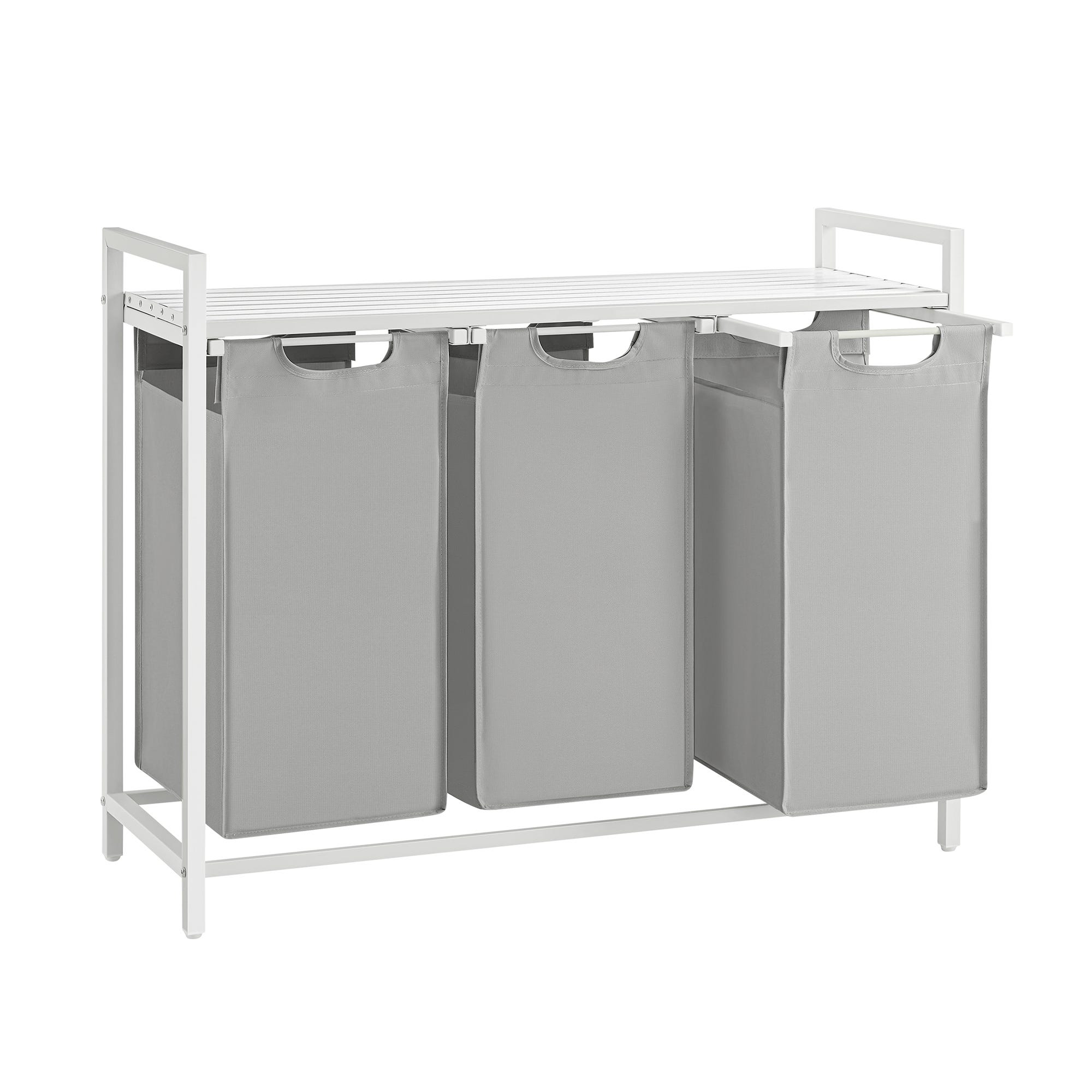 Panier à Linge 3 Compartiments 160 L Avec Étagère - Sacs Amovibles Oxford, Poches Latérales, Ultra Stable