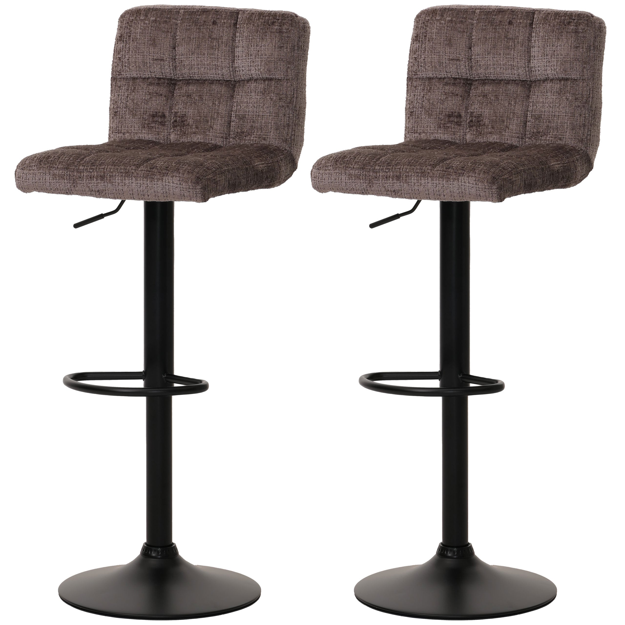 Zestaw 2 stołków barowych HWC-G87, stołek barowy, obrotowy z regulacją wysokości, tkanina szenilowa (465g/m²) MVG ~ brązowy