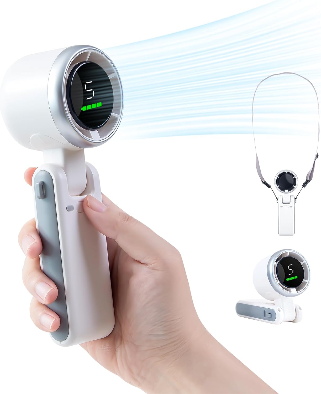 Przenośny wentylator turbo, 1800 mAh, zasilany bateryjnie, z ekranem LED, mini przenośny, regulowany w zakresie 180°, 5 prędkości,