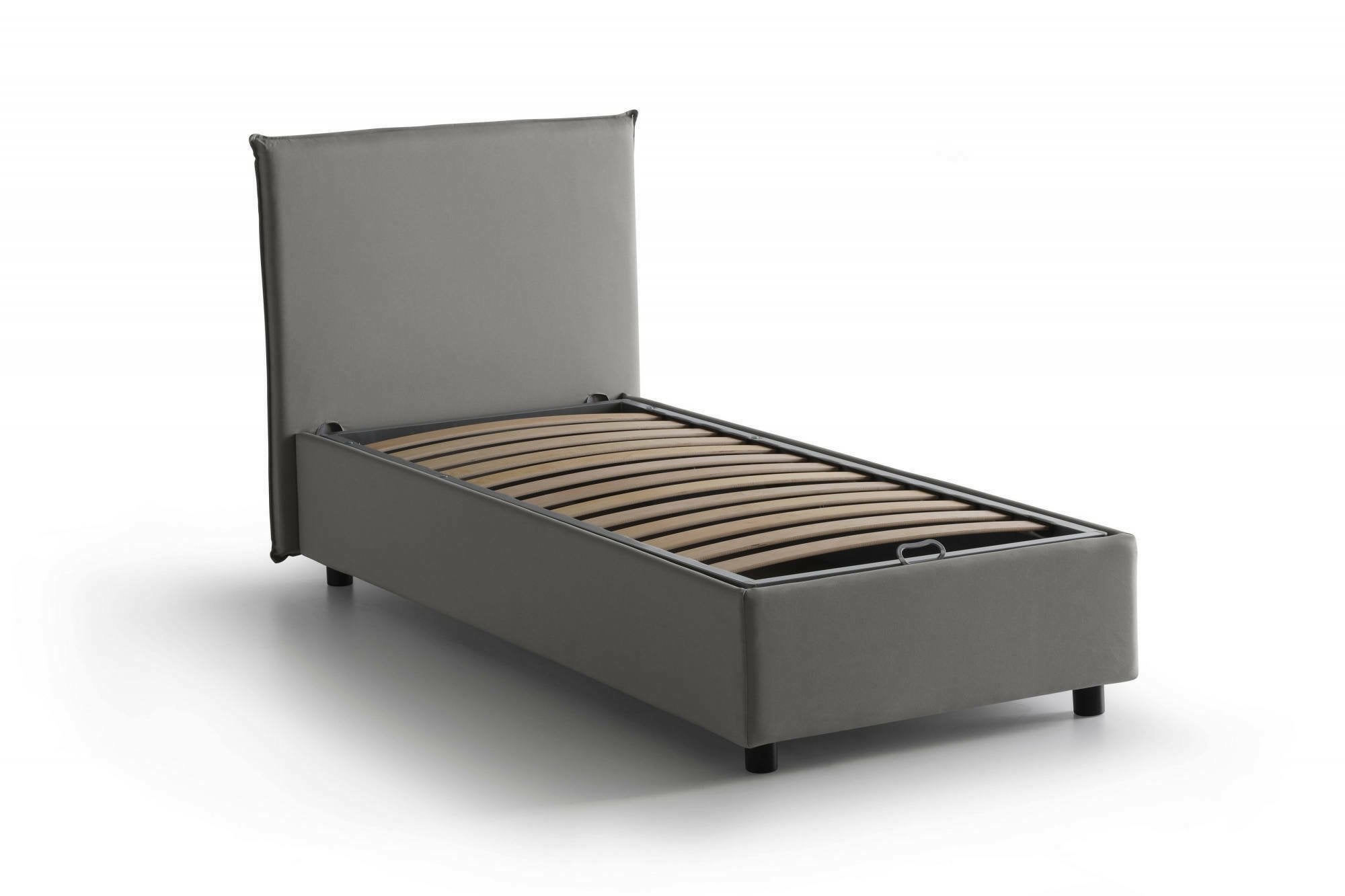 Lit simple Catia, Lit coffre avec revêtement en tissu, 100% Made in Italy, Ouverture frontale, avec matelas 80x200 cm inclus, Gris - 6