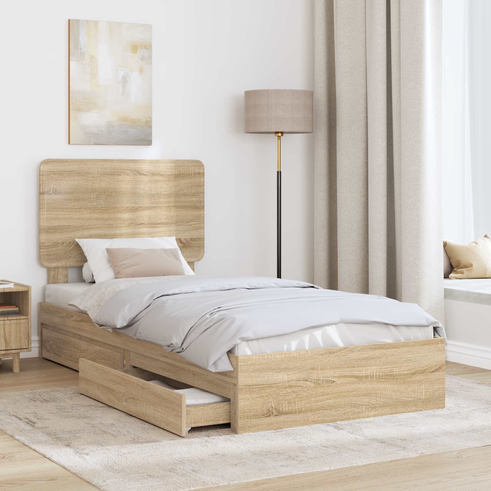 Lit de rangement chêne 75 x 190 cm panneau de bois - 3