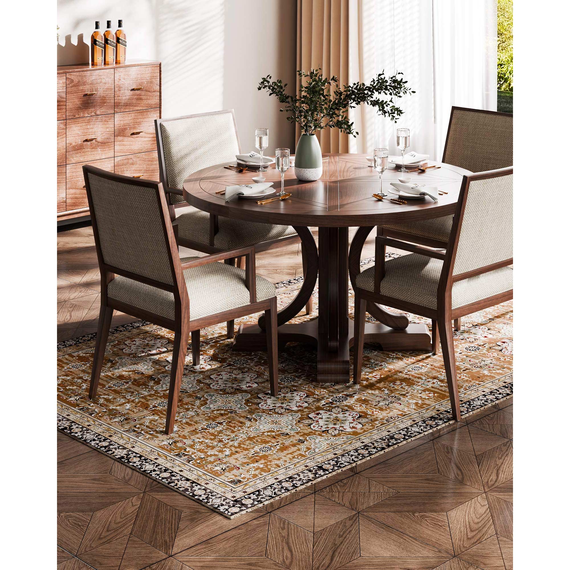Tapete SucceBuy 1,8x2,7m, lavável antiderrapante, pelo curto denso, estilo vintage. Quarto, escritório, entrada. Marrom e verde - 5