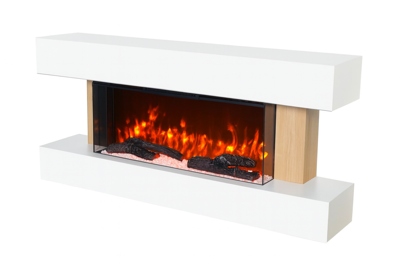 DUPI Chimenea Eléctrica Nero Pro SENZIA | 3 en 1 con Calefacción | 12 Colores Llama | APP Tuya-Smart Life-Alexa | Blanco/Madera | 134x58x21cm - 2