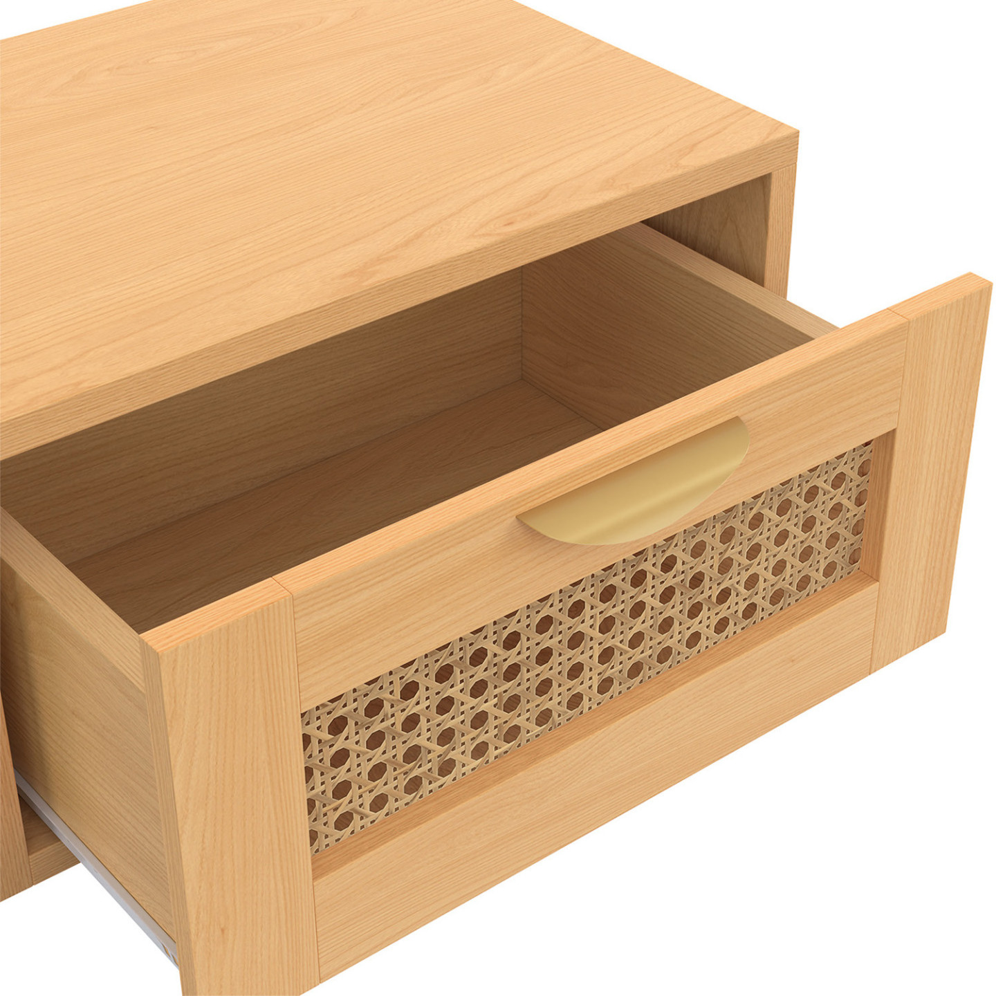 Lot de 2 tables de chevet murales EDHEN 1 tiroir étagère suspendue cannage et bois - 5