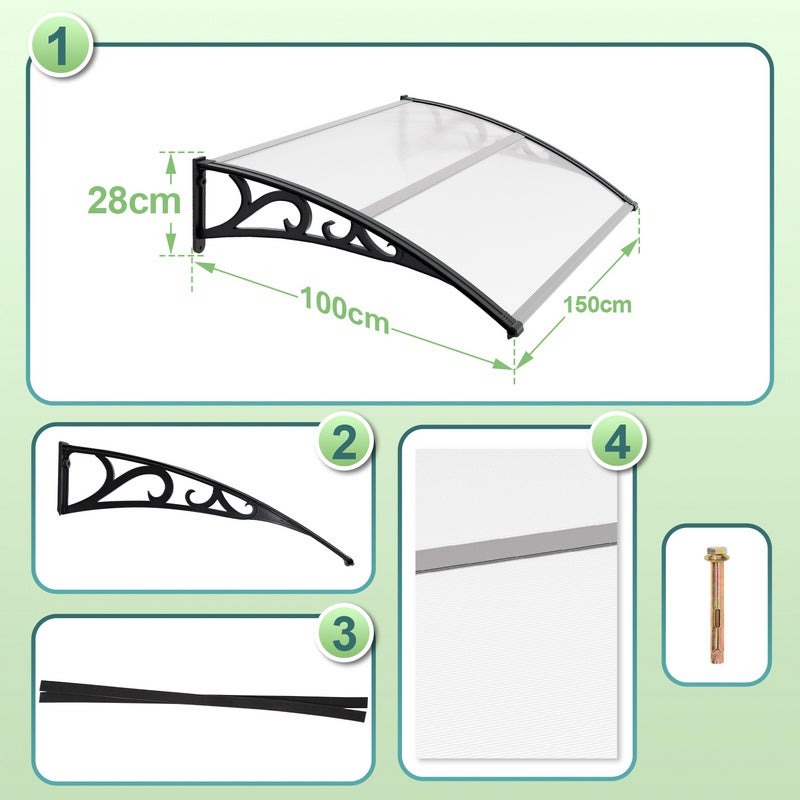 Toldo para porta Toldo Marquise para Porta em alumínio Marquise de Porta e Janela Exterior Placa de Proteção 100 x 150 cm - 2