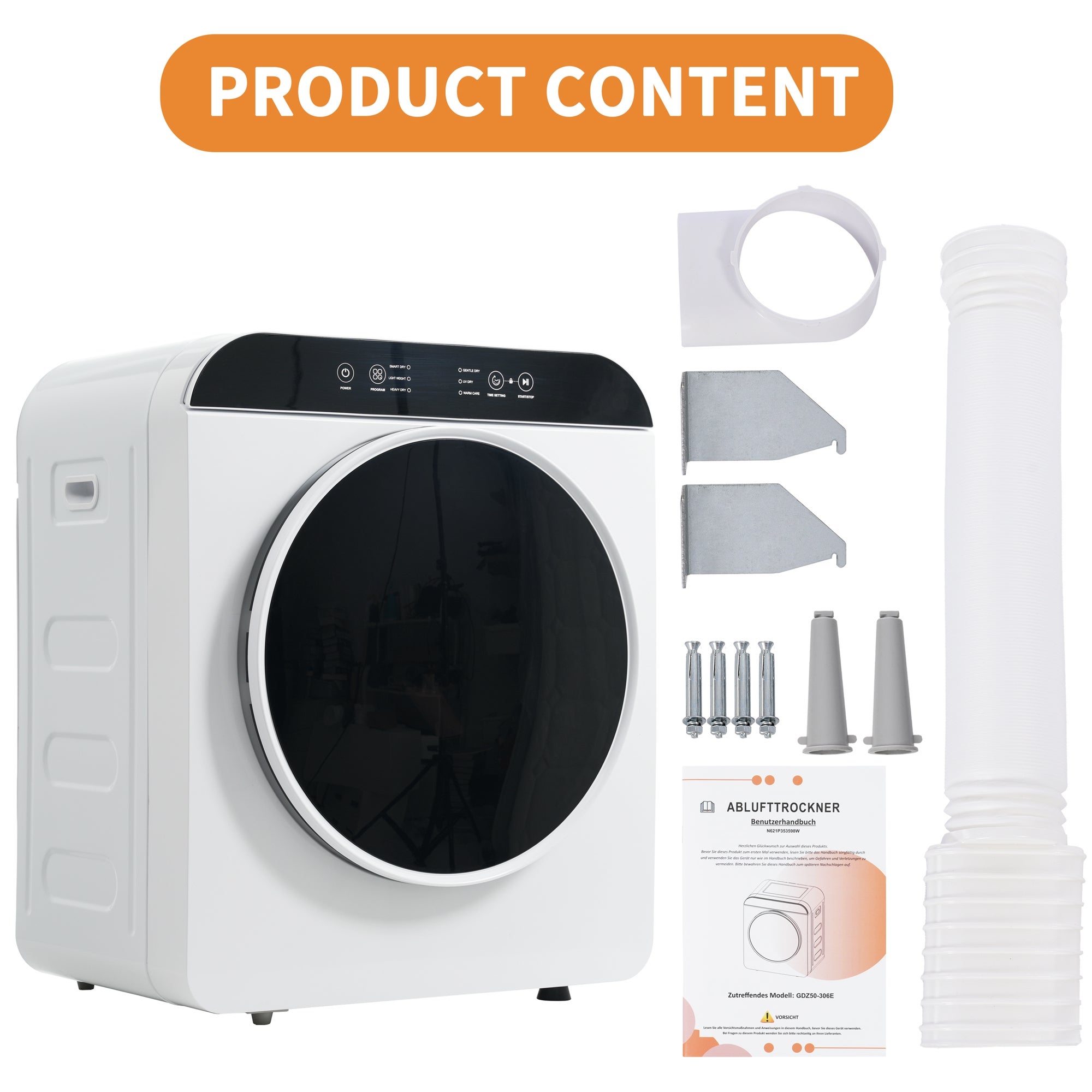 Suszarka bębnowa ścienna z wywiewem, 3 kg / 830 W, z 6 programami - Klasa energetyczna G - 49 x 43,5 x 59 cm - Kolor biały