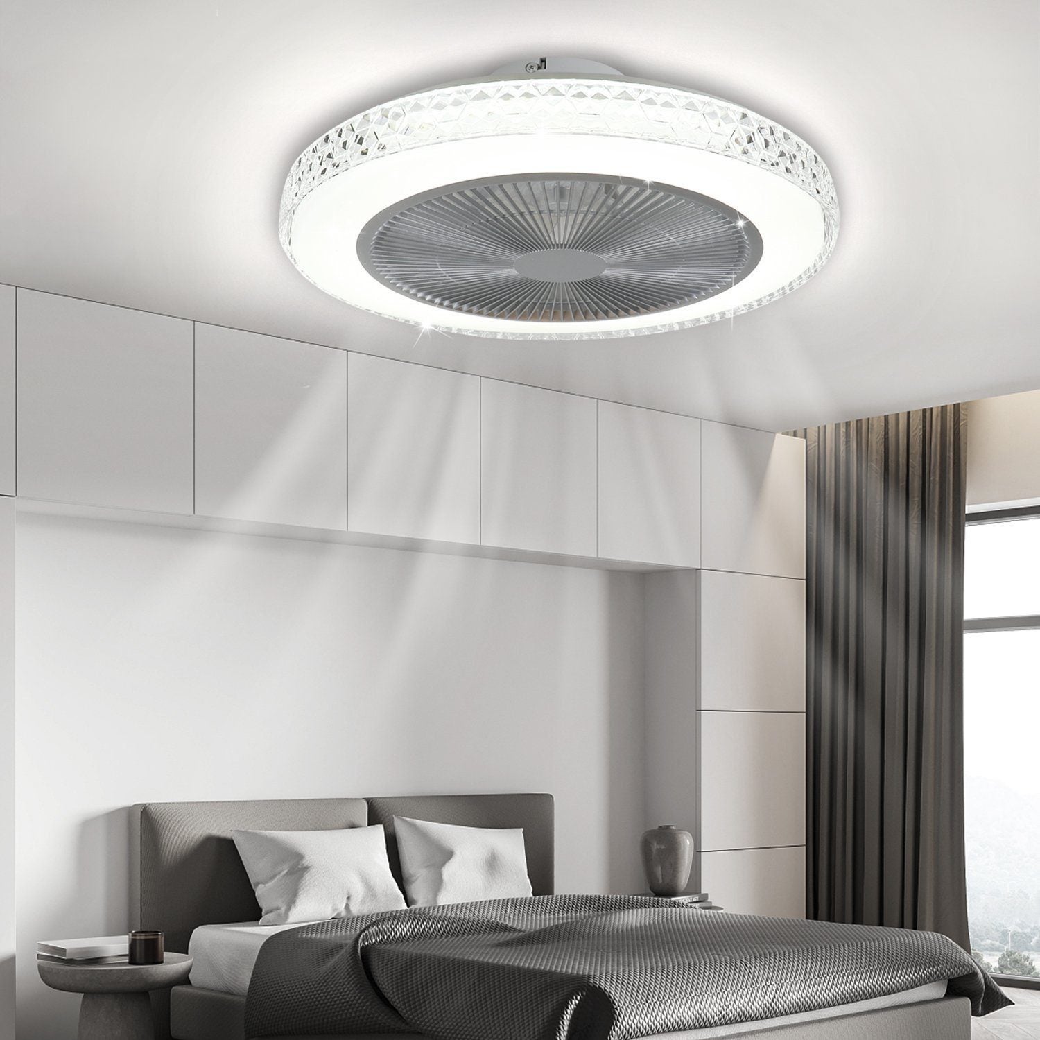 NETTLIFE Ventilateur de Plafond LED Silencieux 48.5cm, Cristal Moderne, Dimmable avec Télécommande, Mode Été/Hiver, Minuterie pour Salon et Chambre - 9